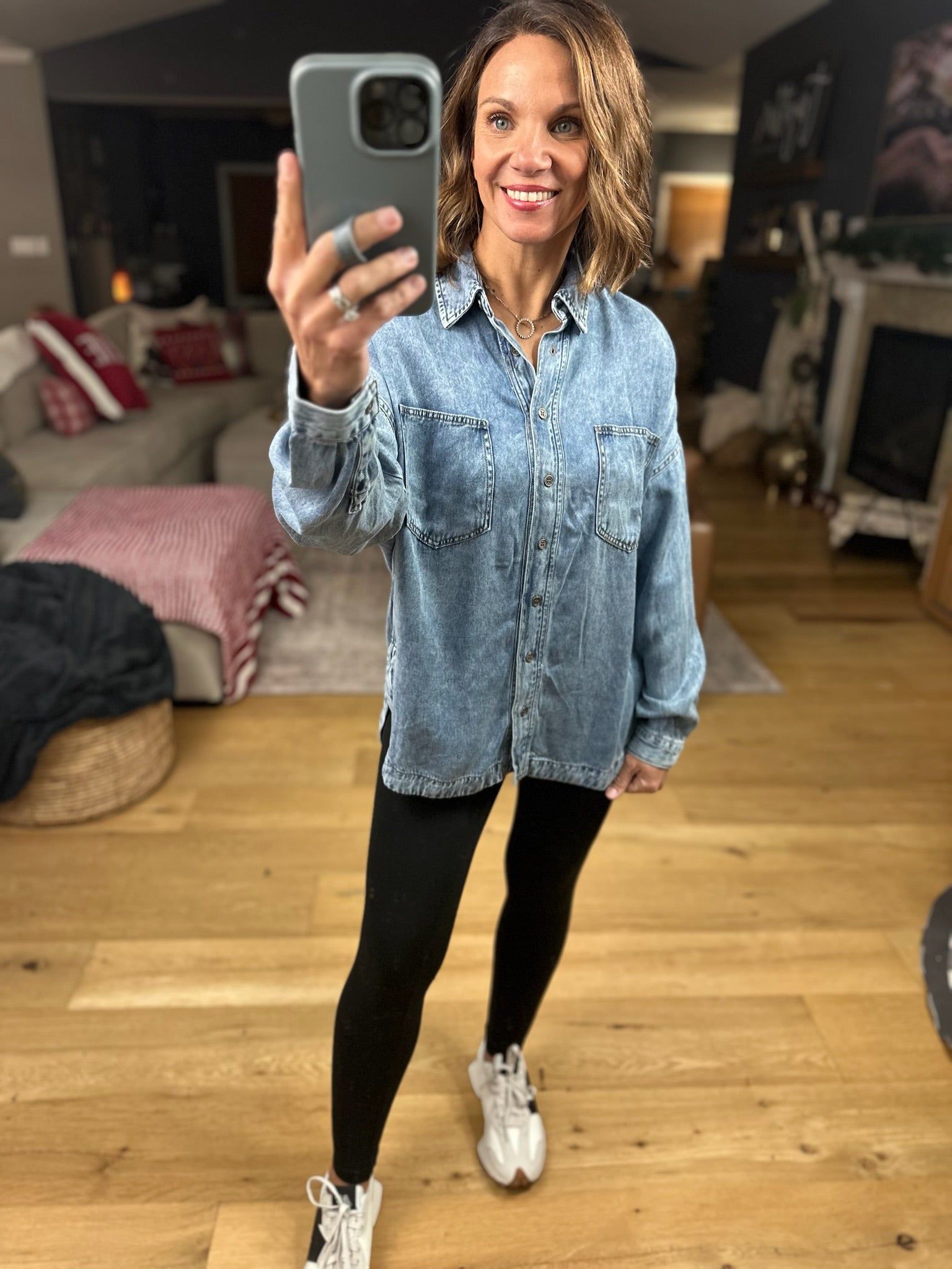 Best Around Chambray Button-Down-Long Sleeves-Blu Pepper-Anna Kaytes Boutique, Women's Fashion Boutique in Grinnell, Iowa