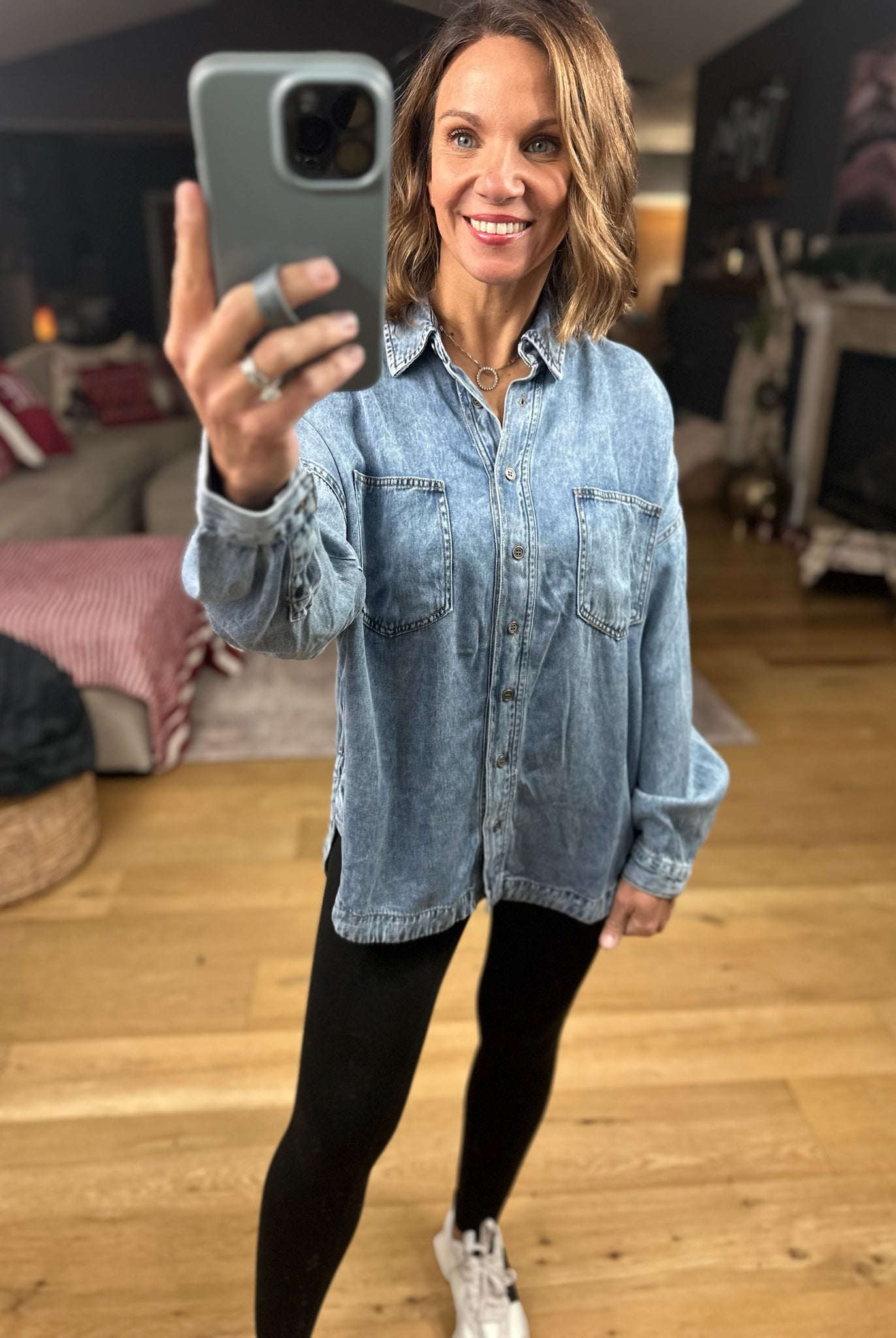 Best Around Chambray Button-Down-Long Sleeves-Blu Pepper-Anna Kaytes Boutique, Women's Fashion Boutique in Grinnell, Iowa