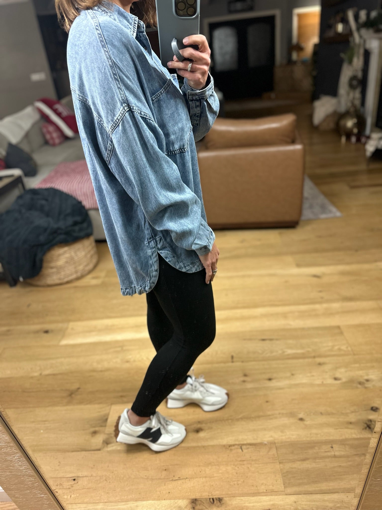 Best Around Chambray Button-Down-Long Sleeves-Blu Pepper-Anna Kaytes Boutique, Women's Fashion Boutique in Grinnell, Iowa