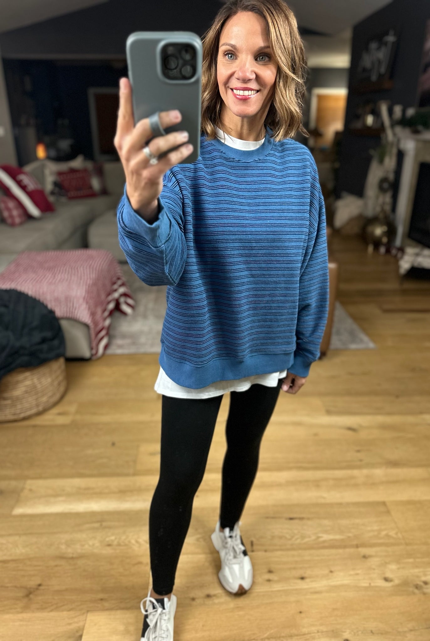 Home In The Fall Striped Crewneck-Sweaters-Wishlist-Anna Kaytes Boutique, Women's Fashion Boutique in Grinnell, Iowa