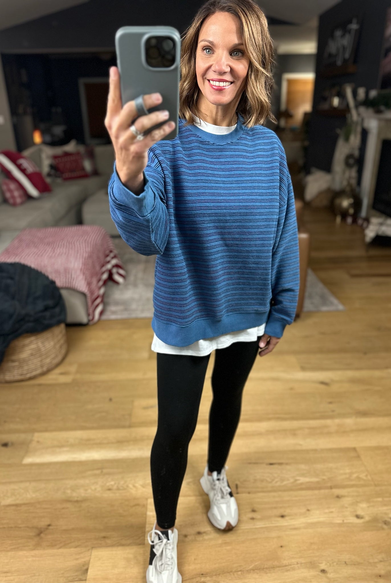 Home In The Fall Striped Crewneck-Sweaters-Wishlist-Anna Kaytes Boutique, Women's Fashion Boutique in Grinnell, Iowa