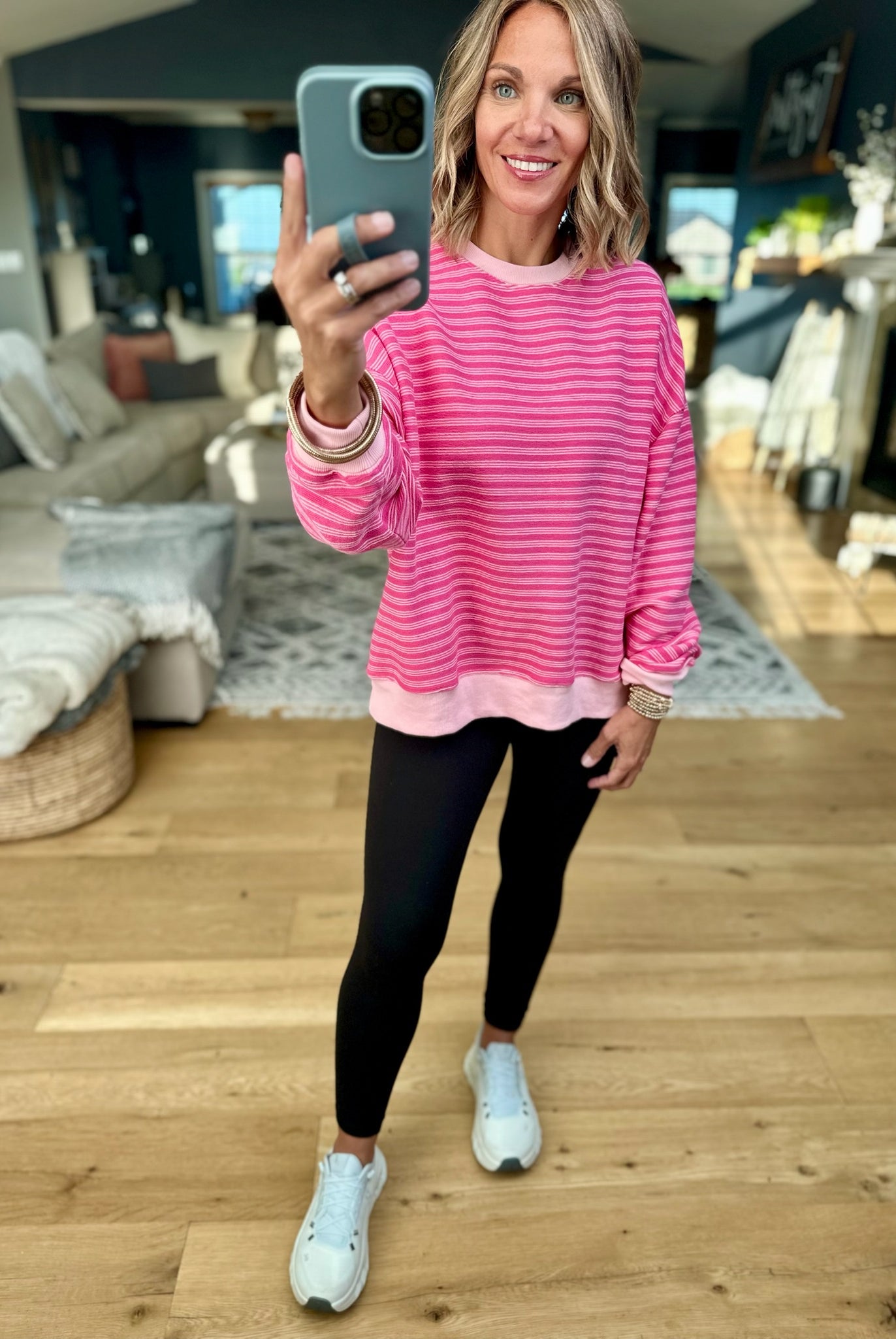 Home In The Fall Striped Crewneck-Sweaters-Wishlist-Anna Kaytes Boutique, Women's Fashion Boutique in Grinnell, Iowa