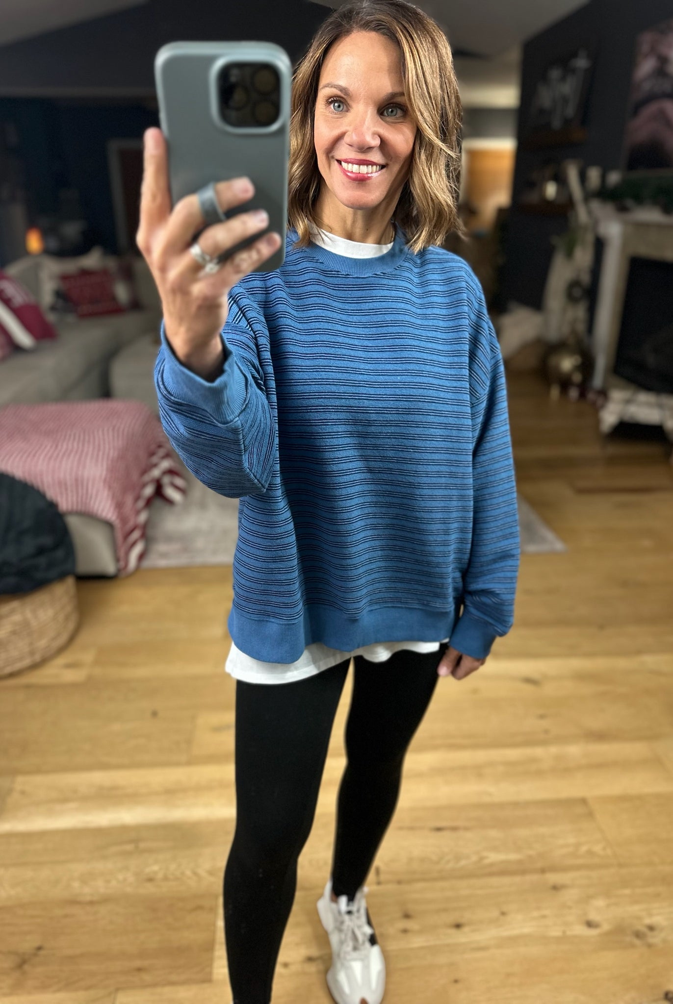 Home In The Fall Striped Crewneck-Sweaters-Wishlist-Anna Kaytes Boutique, Women's Fashion Boutique in Grinnell, Iowa