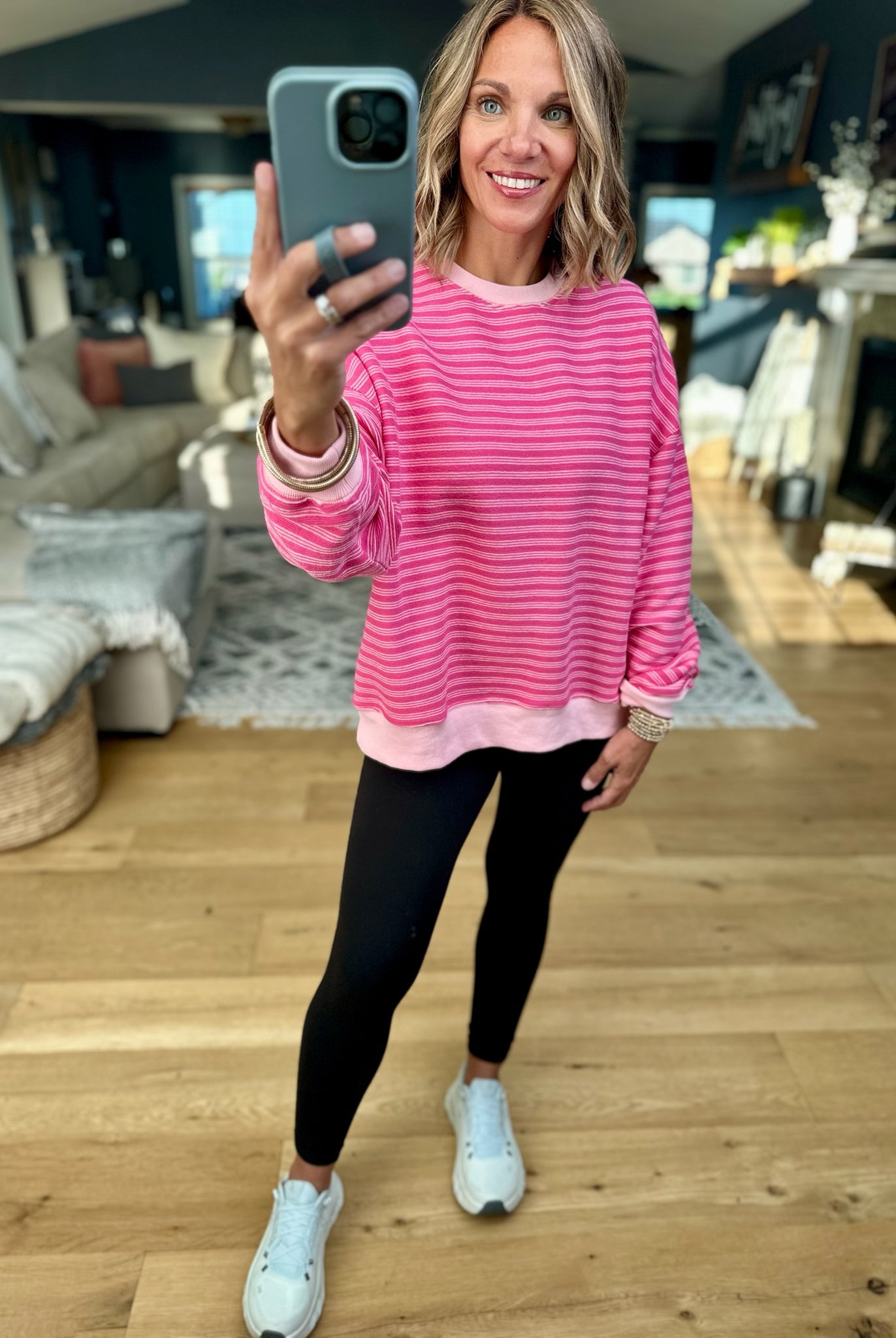 Home In The Fall Striped Crewneck-Sweaters-Wishlist-Anna Kaytes Boutique, Women's Fashion Boutique in Grinnell, Iowa