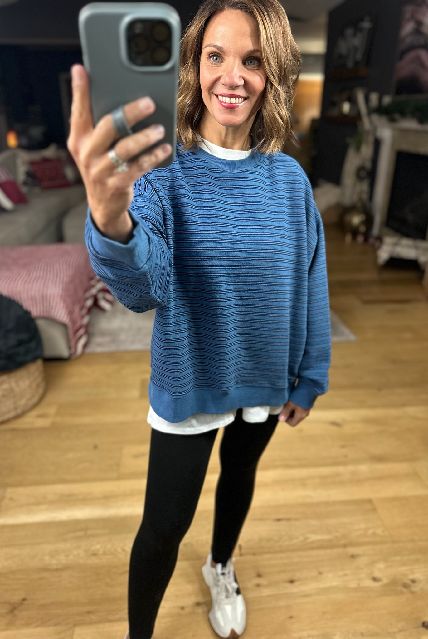 Home In The Fall Striped Crewneck-Sweaters-Wishlist-Anna Kaytes Boutique, Women's Fashion Boutique in Grinnell, Iowa