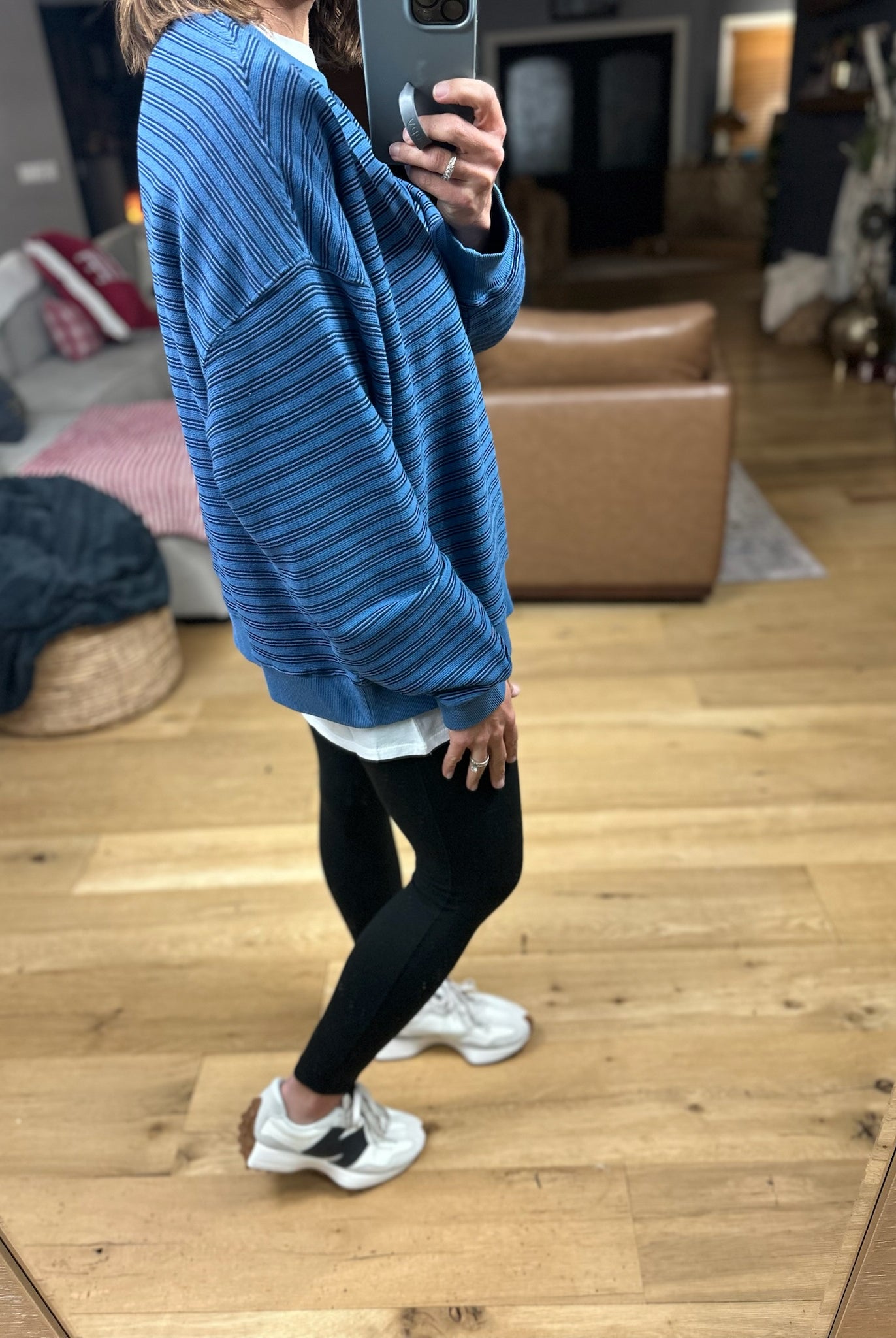 Home In The Fall Striped Crewneck-Sweaters-Wishlist-Anna Kaytes Boutique, Women's Fashion Boutique in Grinnell, Iowa