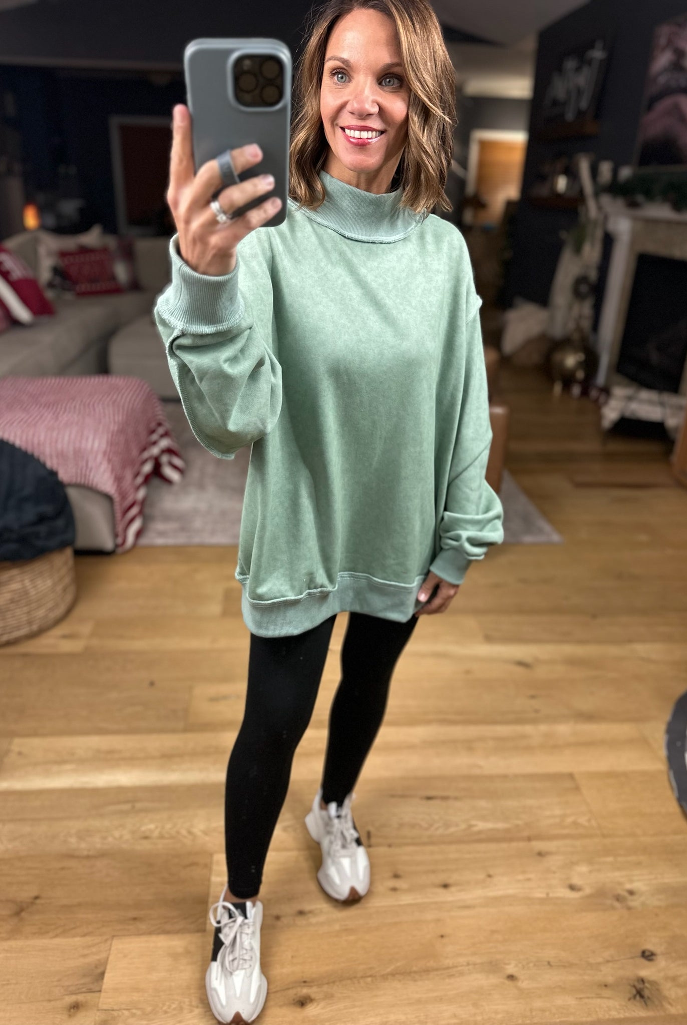 Work This Out Mock-Neck Washed Pullover-sweater-Bucketlist-Anna Kaytes Boutique, Women's Fashion Boutique in Grinnell, Iowa