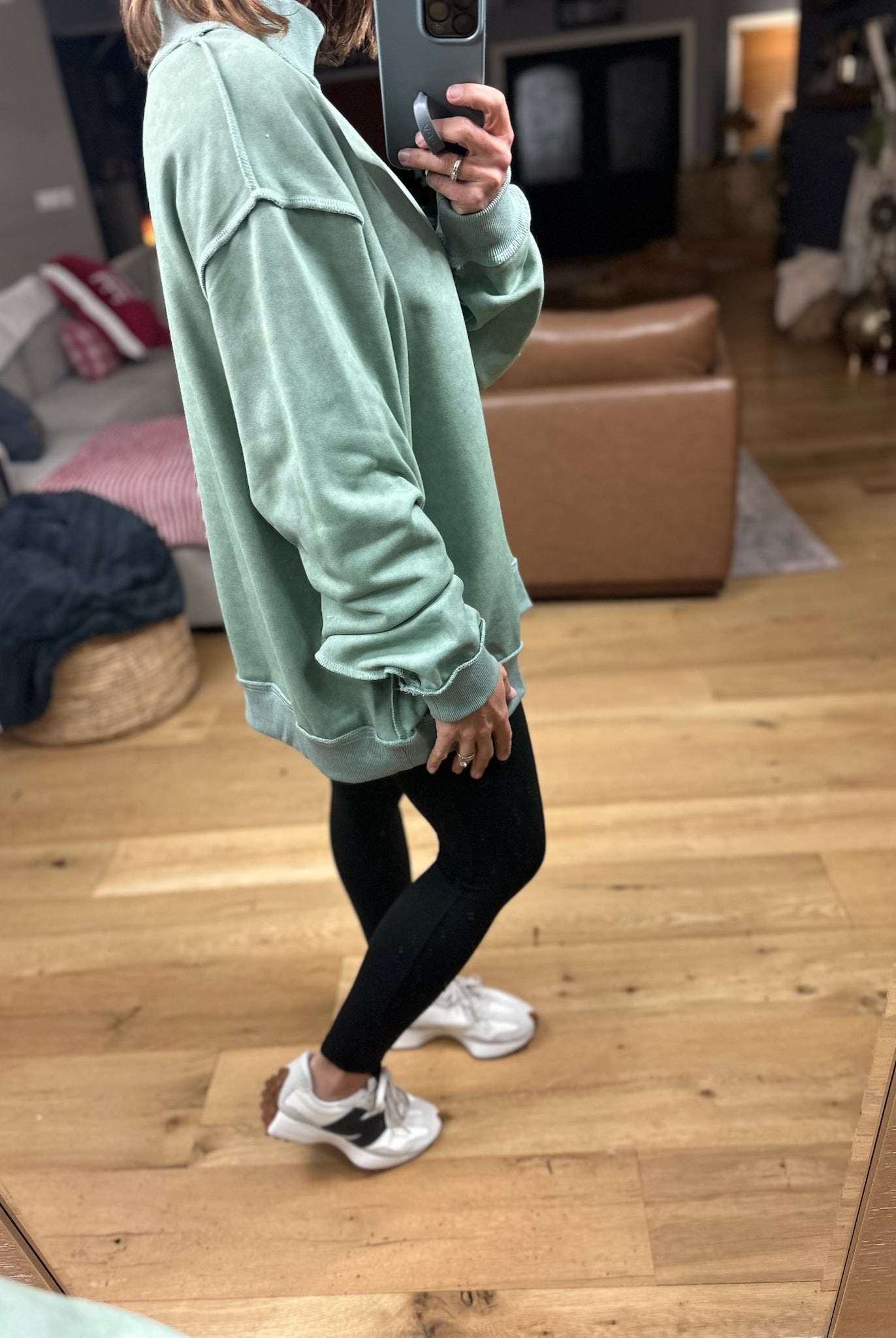 Work This Out Mock-Neck Washed Pullover-sweater-Bucketlist-Anna Kaytes Boutique, Women's Fashion Boutique in Grinnell, Iowa