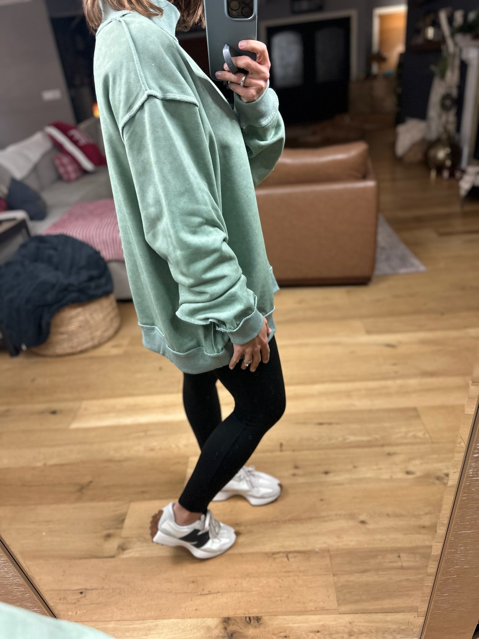 Work This Out Mock-Neck Washed Pullover-sweater-Bucketlist-Anna Kaytes Boutique, Women's Fashion Boutique in Grinnell, Iowa