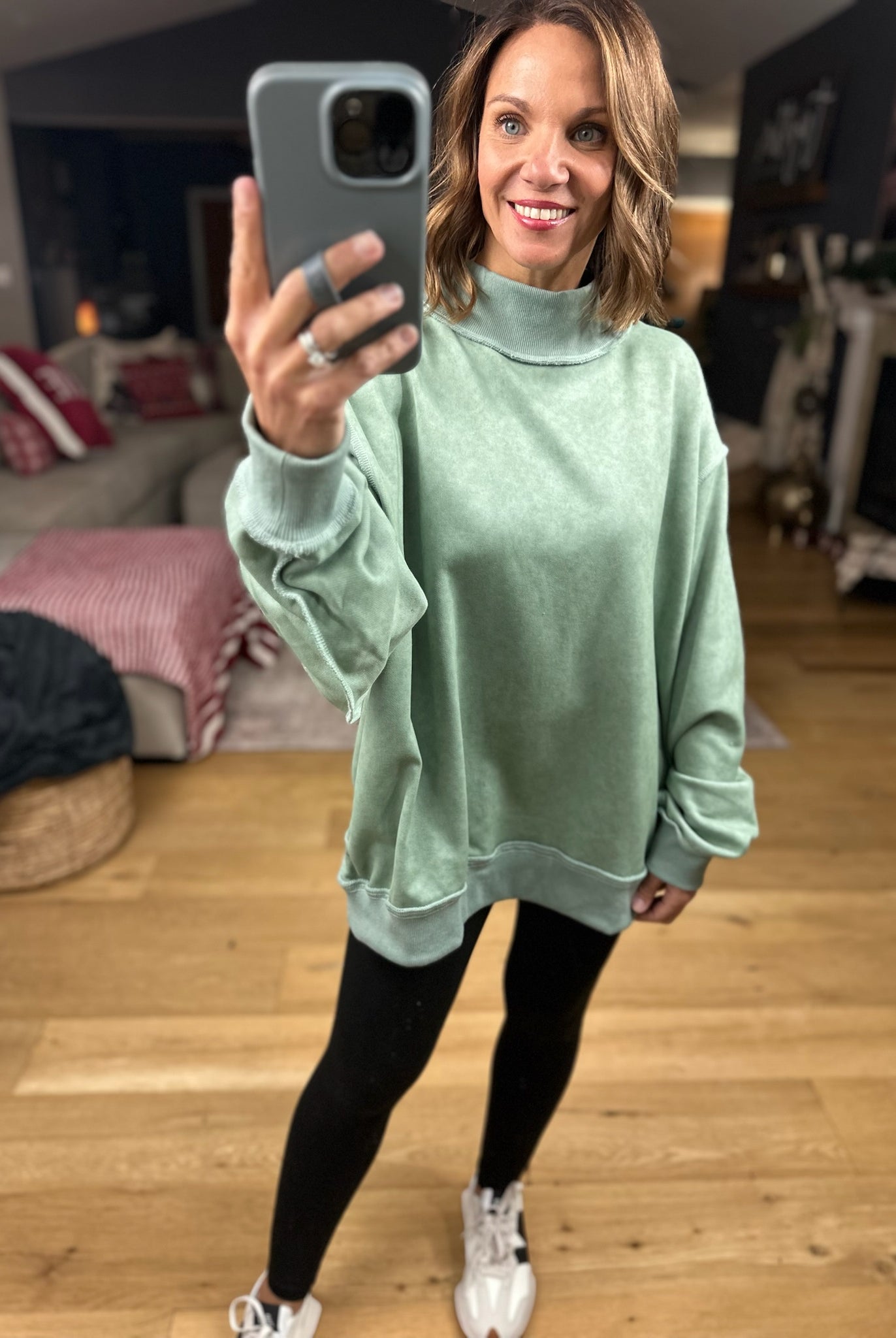 Work This Out Mock-Neck Washed Pullover-sweater-Bucketlist-Anna Kaytes Boutique, Women's Fashion Boutique in Grinnell, Iowa