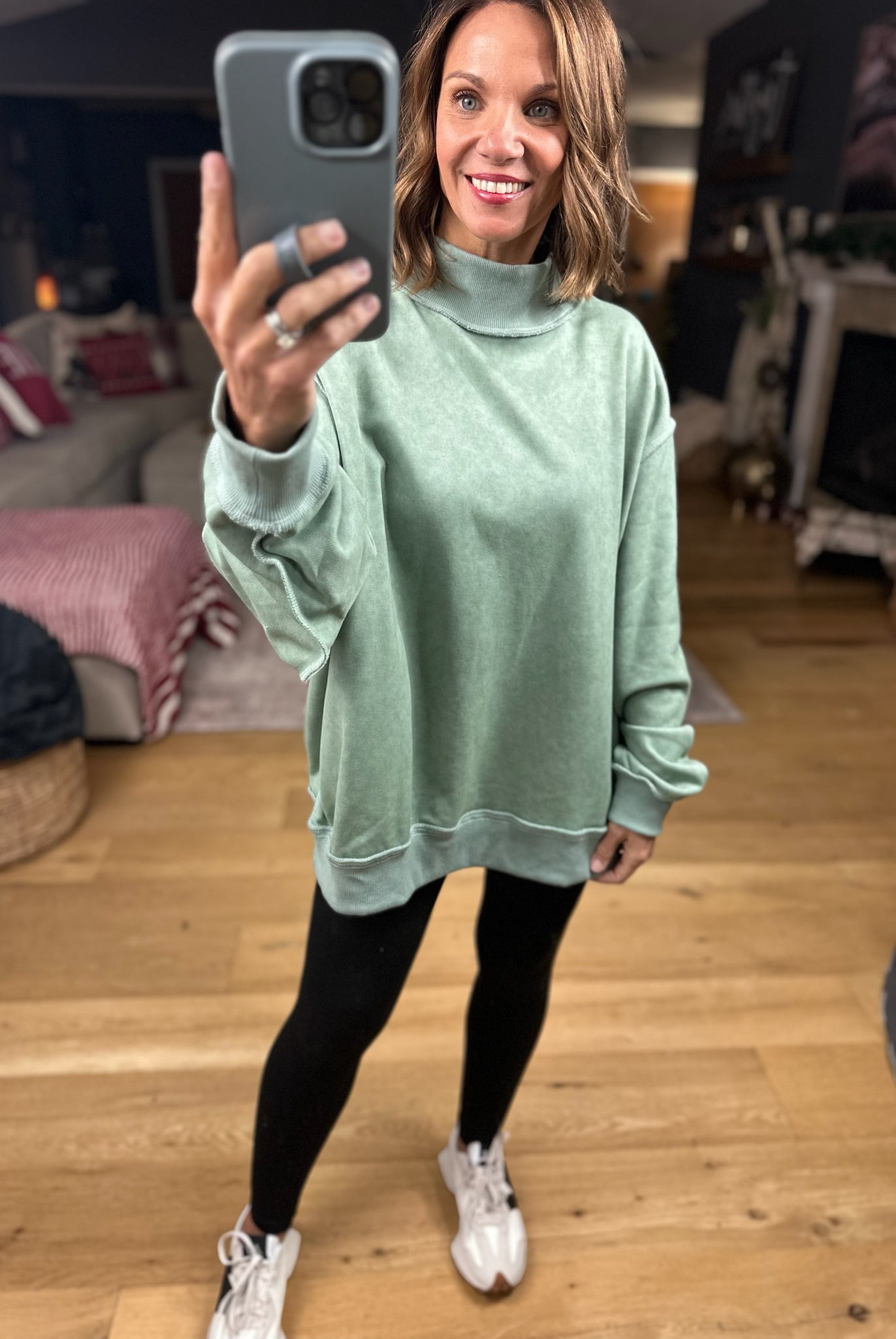 Work This Out Mock-Neck Washed Pullover-sweater-Bucketlist-Anna Kaytes Boutique, Women's Fashion Boutique in Grinnell, Iowa