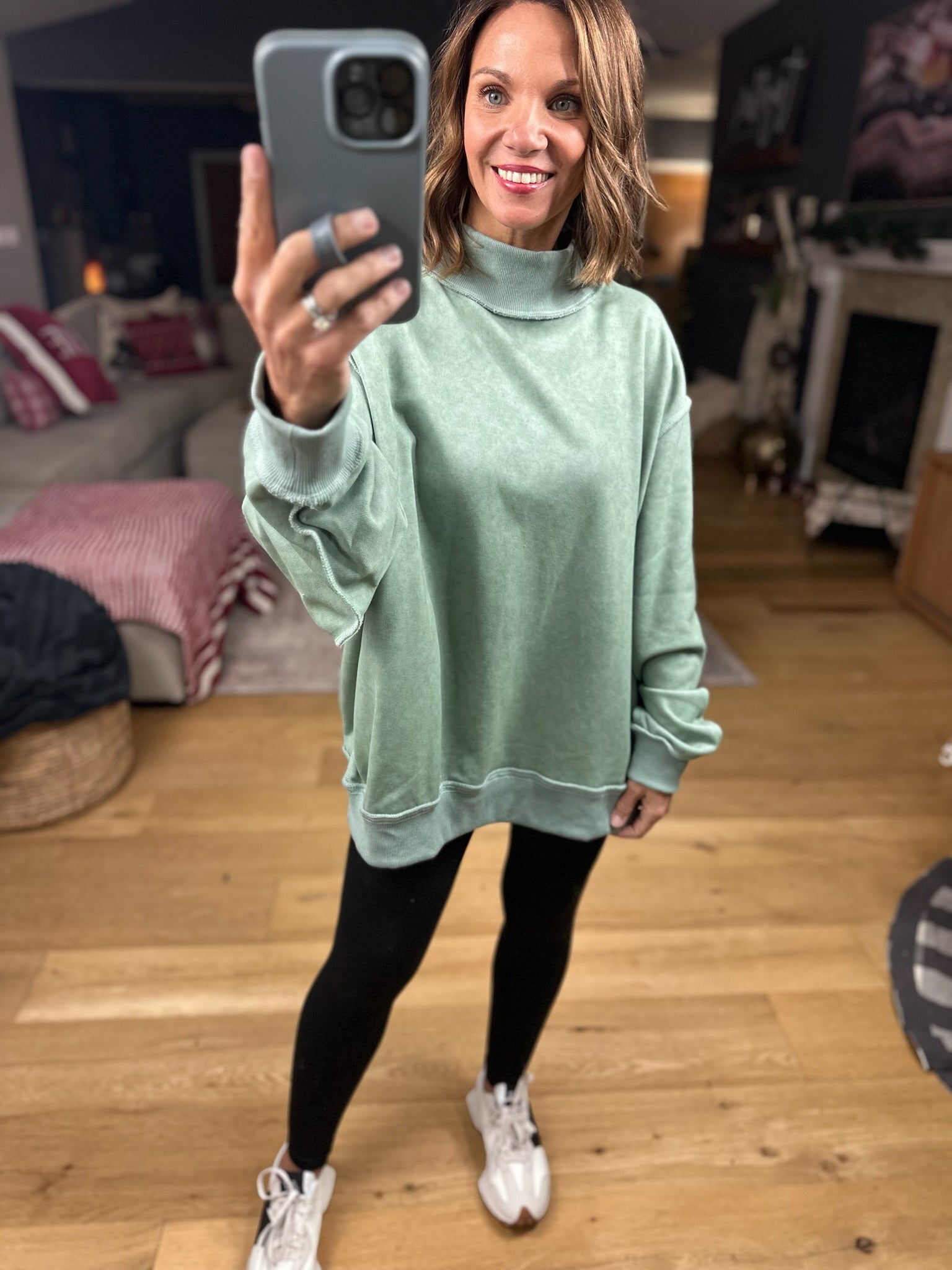 Work This Out Mock-Neck Washed Pullover-sweater-Bucketlist-Anna Kaytes Boutique, Women's Fashion Boutique in Grinnell, Iowa