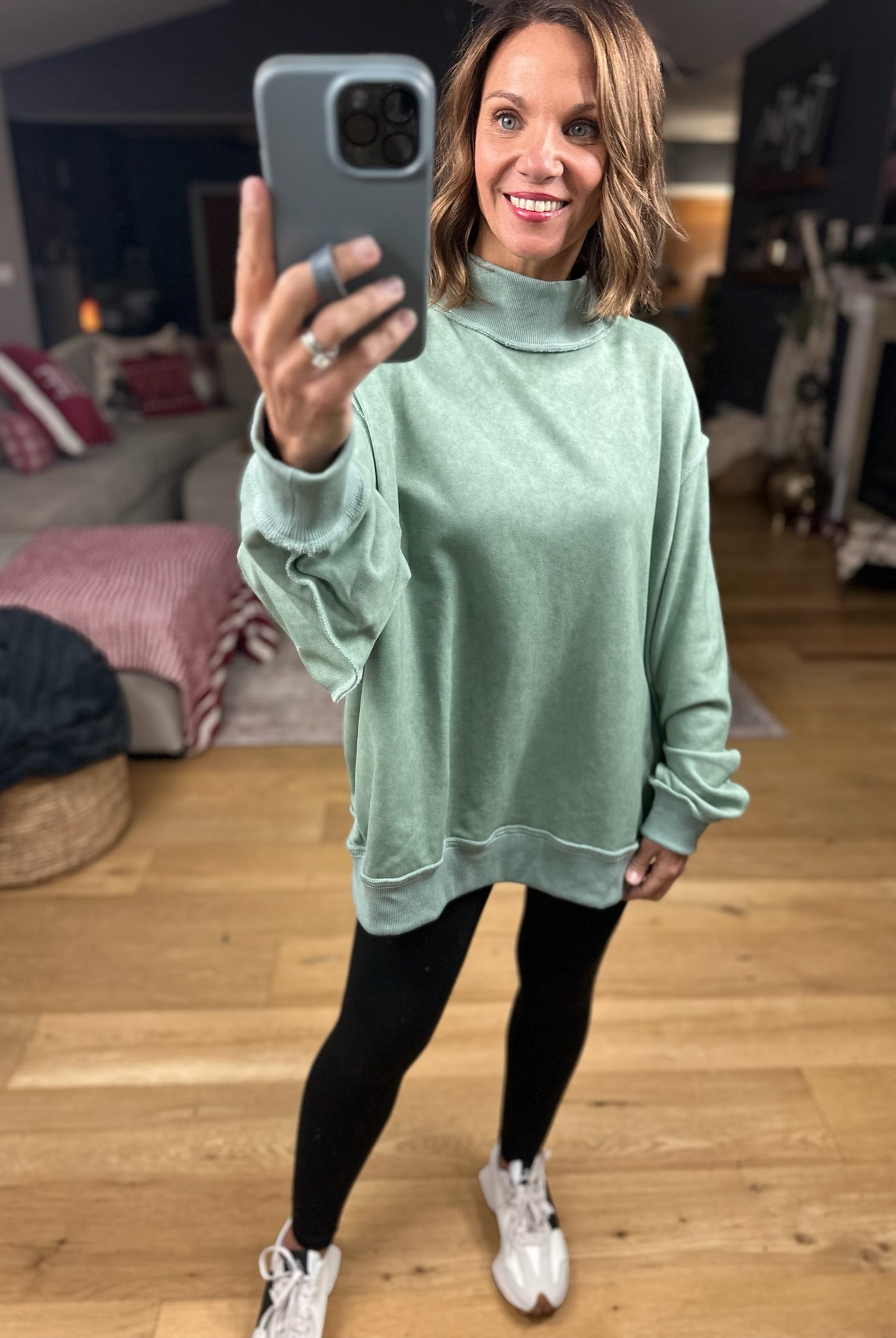 Work This Out Mock-Neck Washed Pullover-sweater-Bucketlist-Anna Kaytes Boutique, Women's Fashion Boutique in Grinnell, Iowa