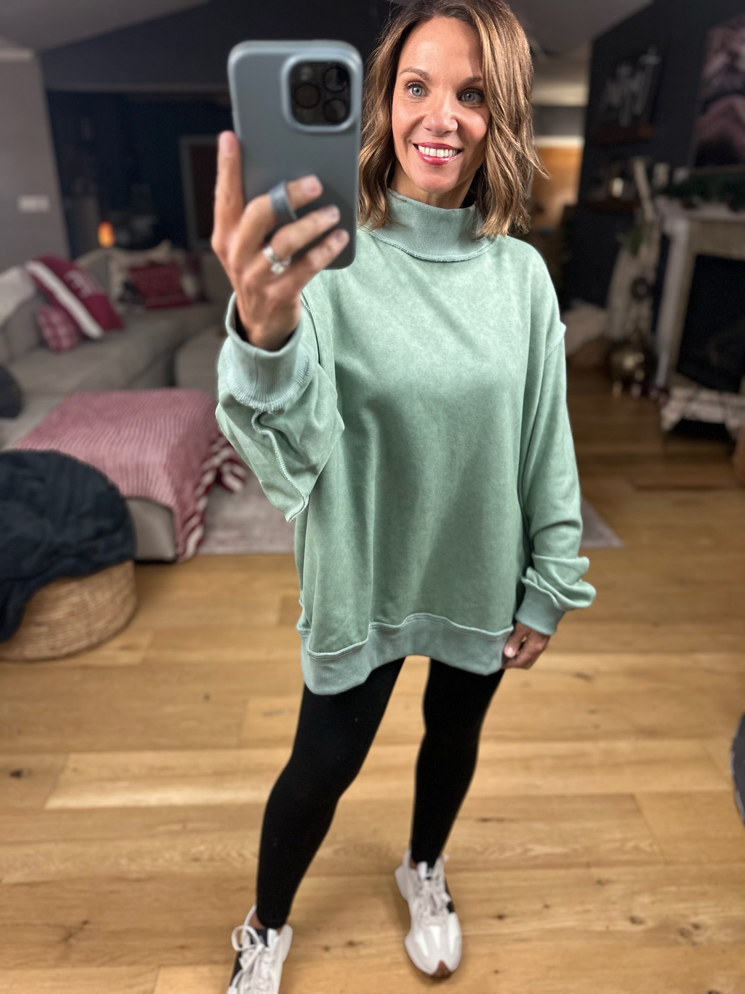 Work This Out Mock-Neck Washed Pullover-sweater-Bucketlist-Anna Kaytes Boutique, Women's Fashion Boutique in Grinnell, Iowa