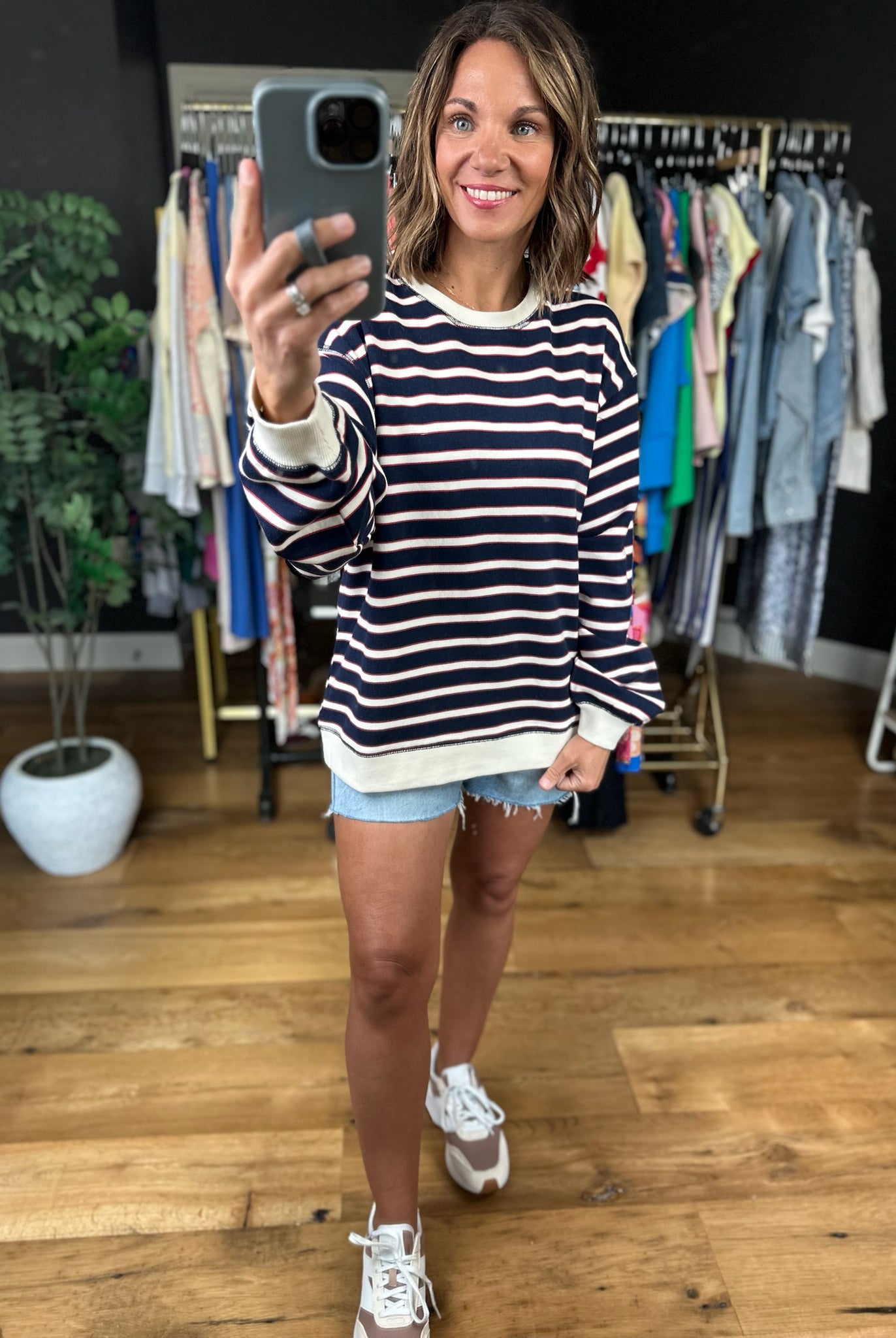 Any News Striped Crewneck-Sweaters-By Together-Anna Kaytes Boutique, Women's Fashion Boutique in Grinnell, Iowa