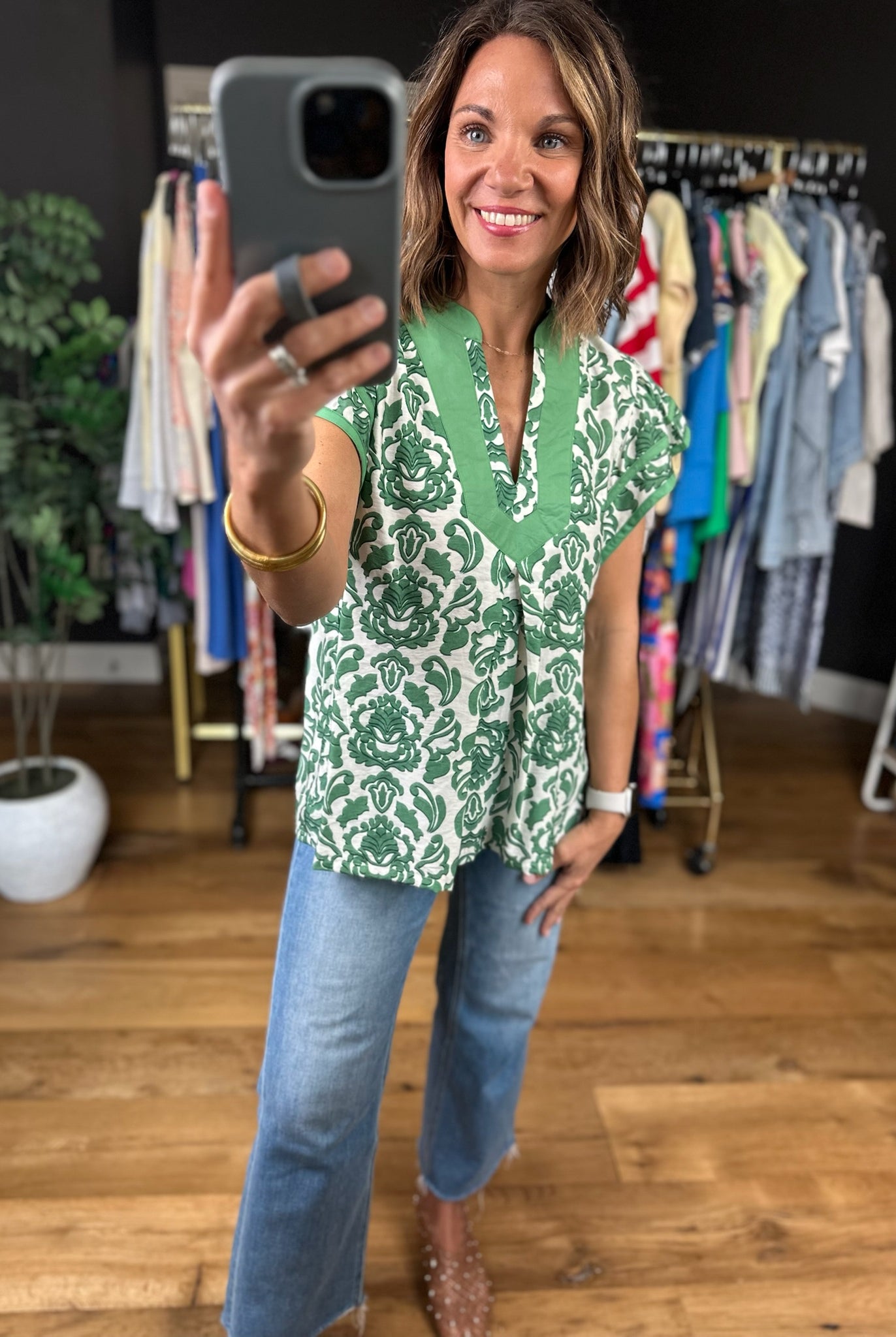 Late Spring Moment Patterned Top-Short Sleeves-Umgee-Anna Kaytes Boutique, Women's Fashion Boutique in Grinnell, Iowa