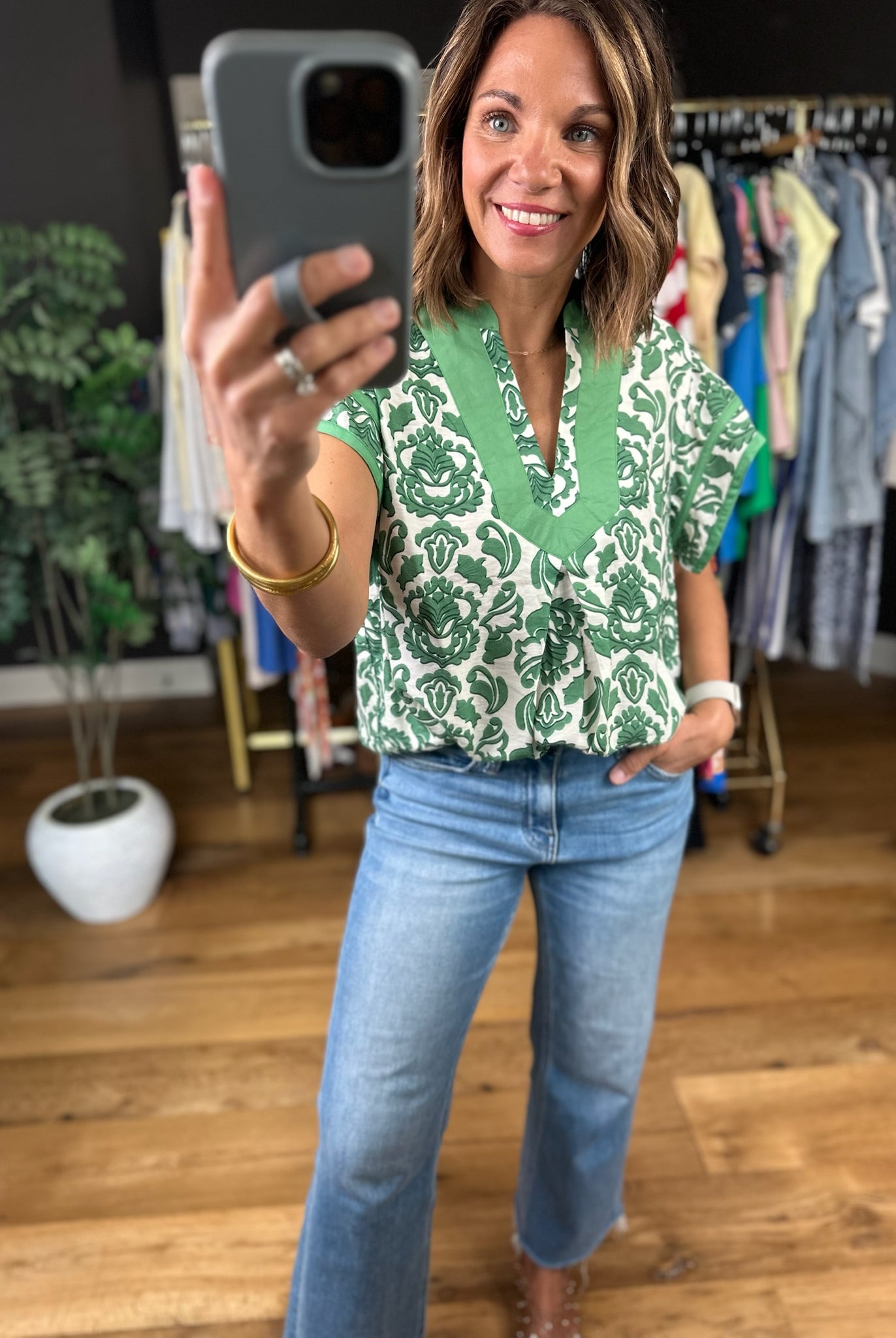 Late Spring Moment Patterned Top-Short Sleeves-Umgee-Anna Kaytes Boutique, Women's Fashion Boutique in Grinnell, Iowa