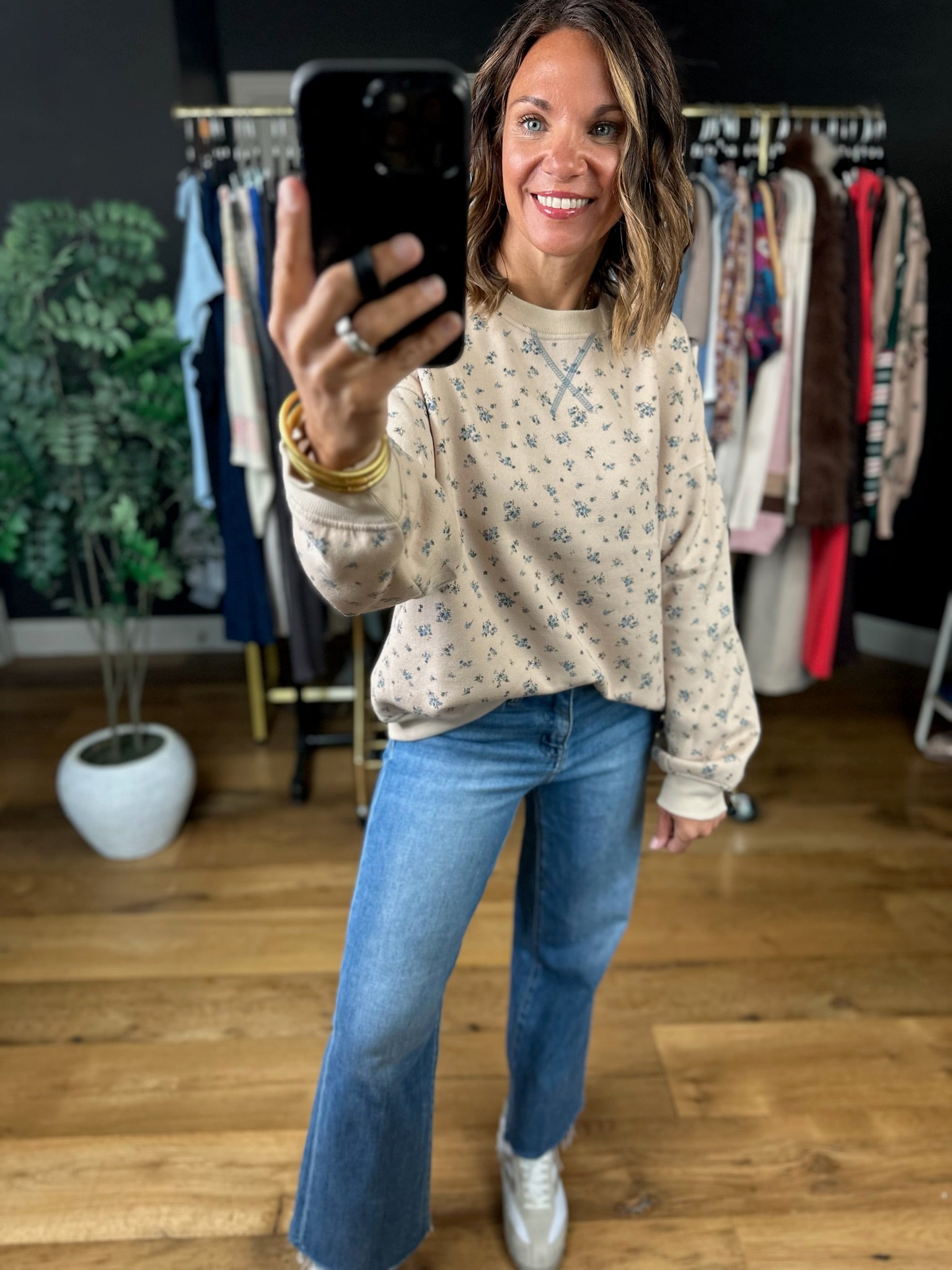 Peaceful Look Floral Crewneck-Sweaters-Blu Pepper-Anna Kaytes Boutique, Women's Fashion Boutique in Grinnell, Iowa