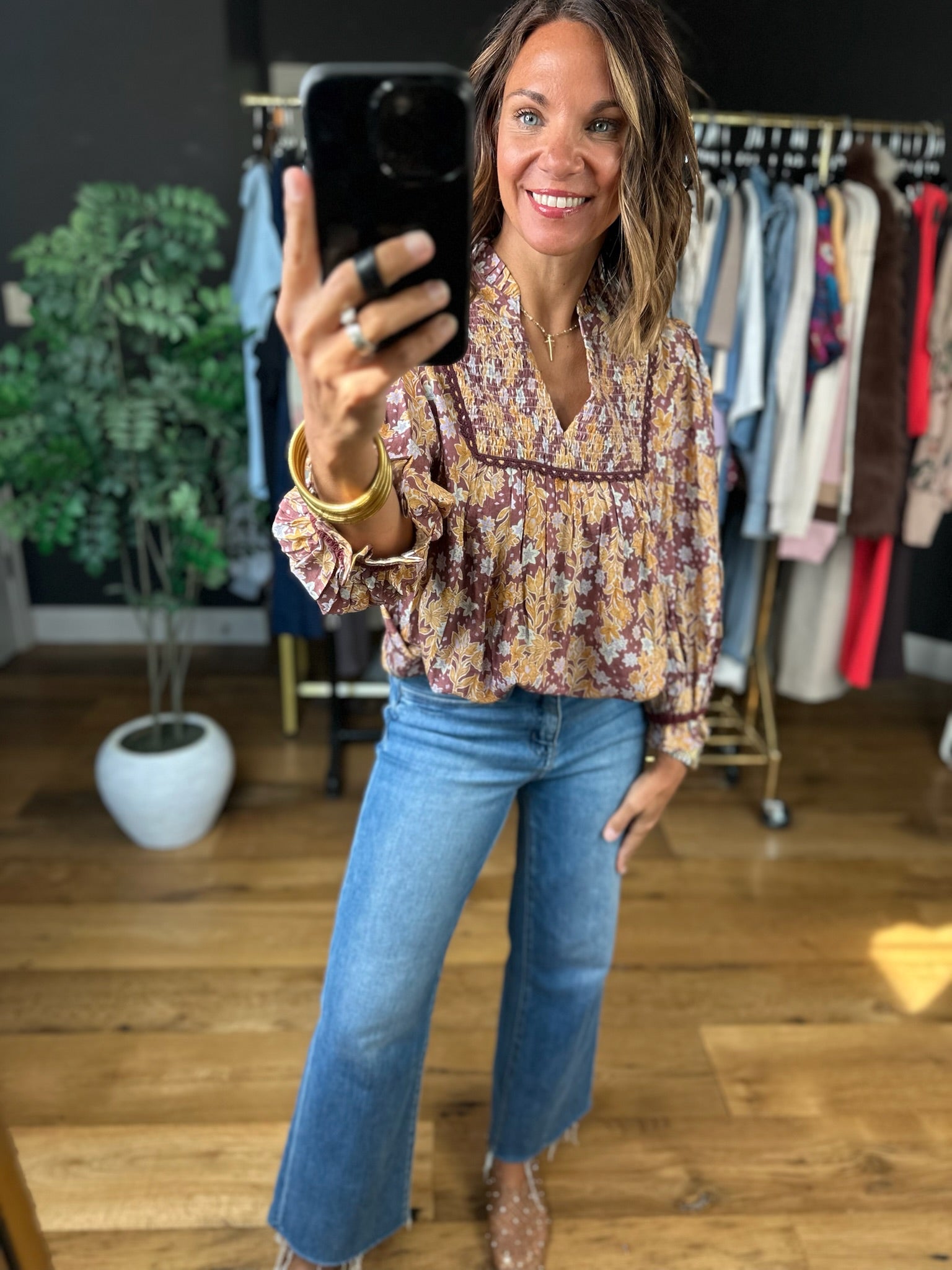 Fresh In Fall Patterned Top-Long Sleeves-Umgee-Anna Kaytes Boutique, Women's Fashion Boutique in Grinnell, Iowa