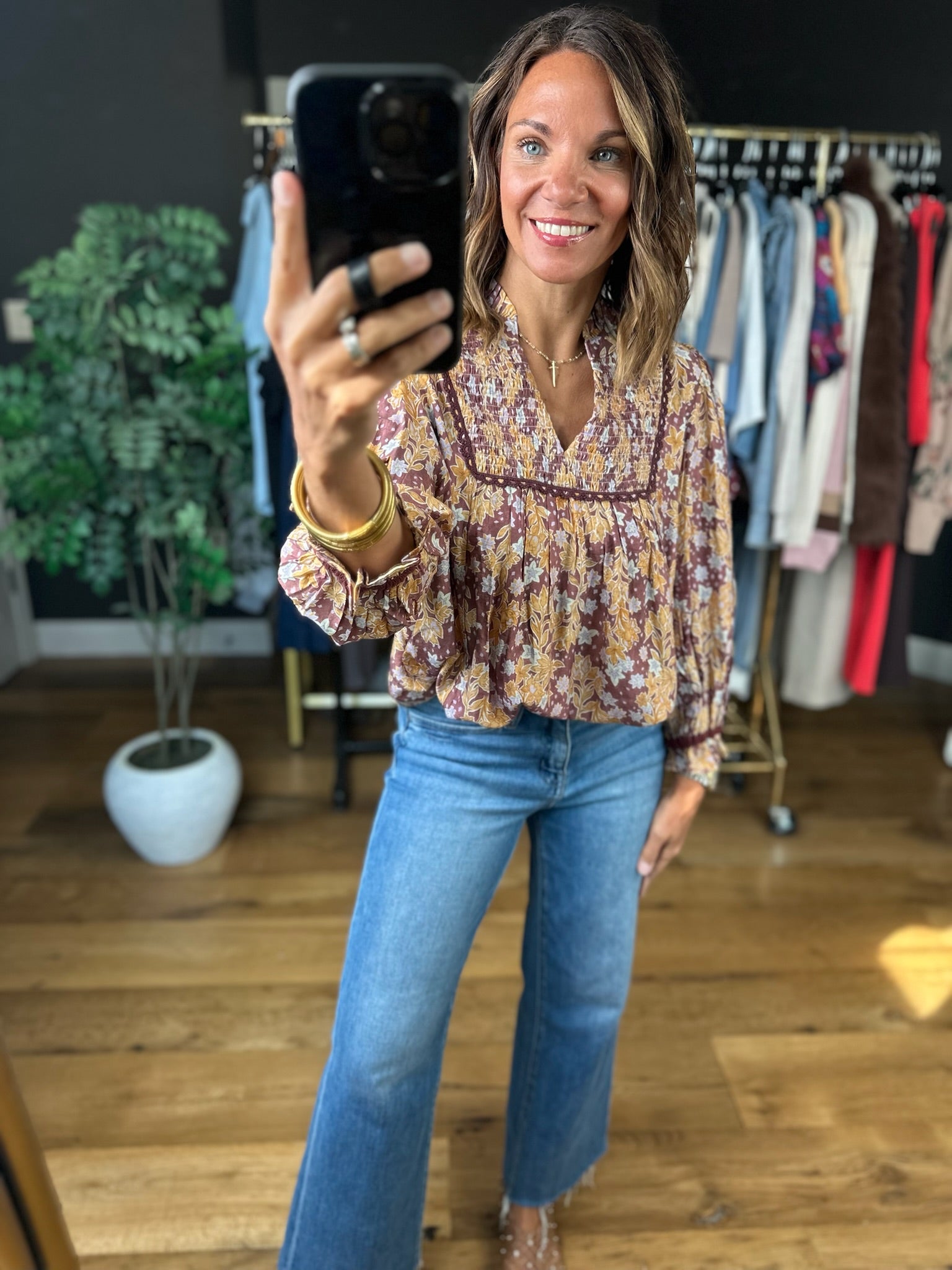 Fresh In Fall Patterned Top-Long Sleeves-Umgee-Anna Kaytes Boutique, Women's Fashion Boutique in Grinnell, Iowa