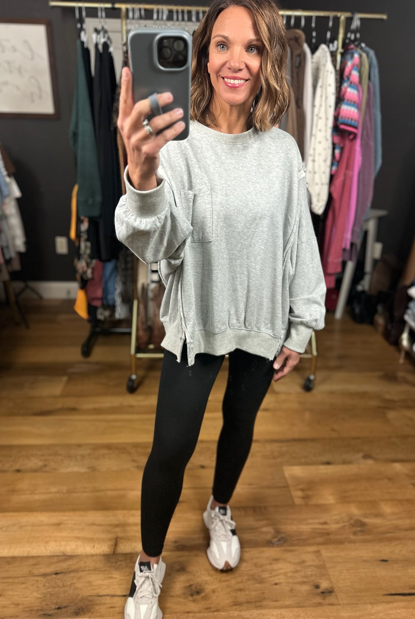 On A Roll Slit-Hem Crew-Sweaters-Easel-Anna Kaytes Boutique, Women's Fashion Boutique in Grinnell, Iowa