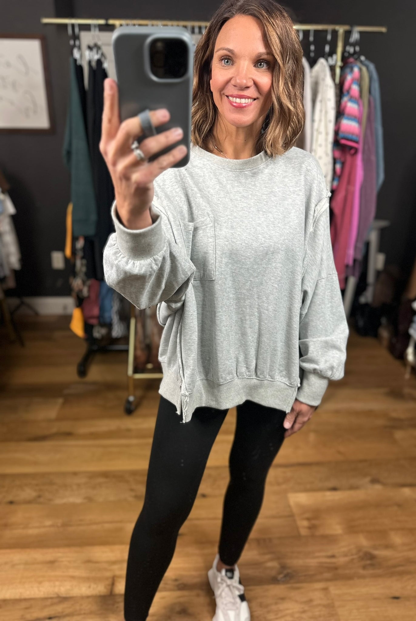 On A Roll Slit-Hem Crew-Sweaters-Easel-Anna Kaytes Boutique, Women's Fashion Boutique in Grinnell, Iowa