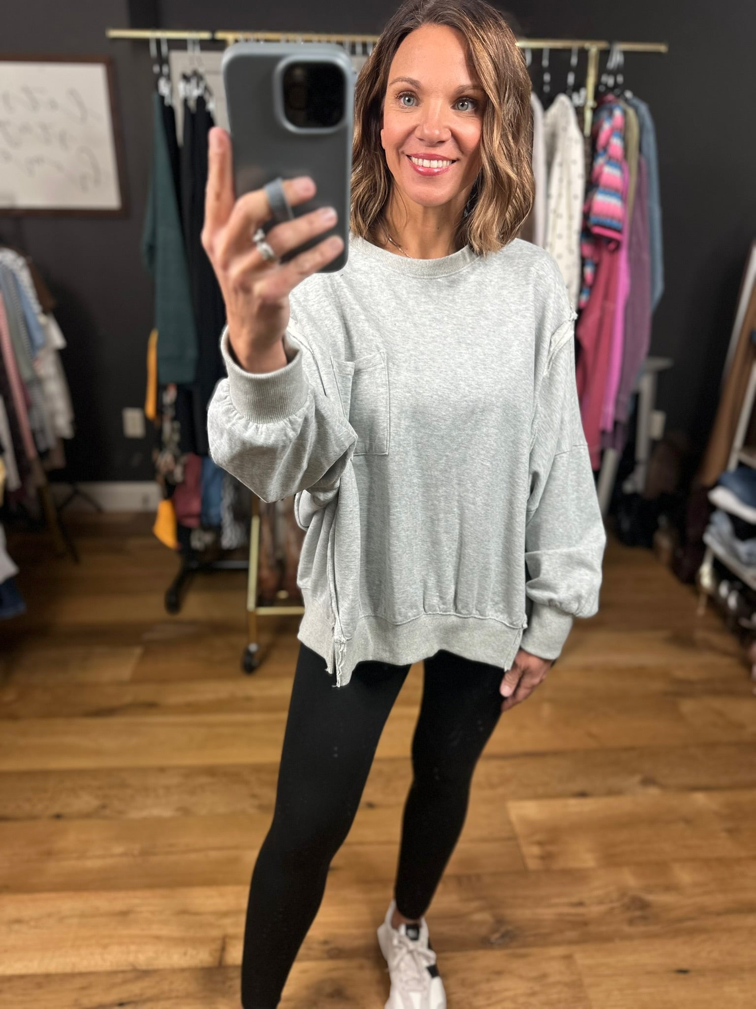 On A Roll Slit-Hem Crew-Sweaters-Easel-Anna Kaytes Boutique, Women's Fashion Boutique in Grinnell, Iowa