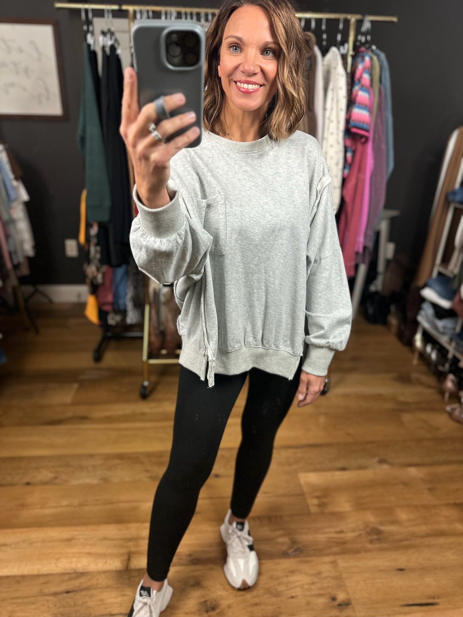 On A Roll Slit-Hem Crew-Sweaters-Easel-Anna Kaytes Boutique, Women's Fashion Boutique in Grinnell, Iowa