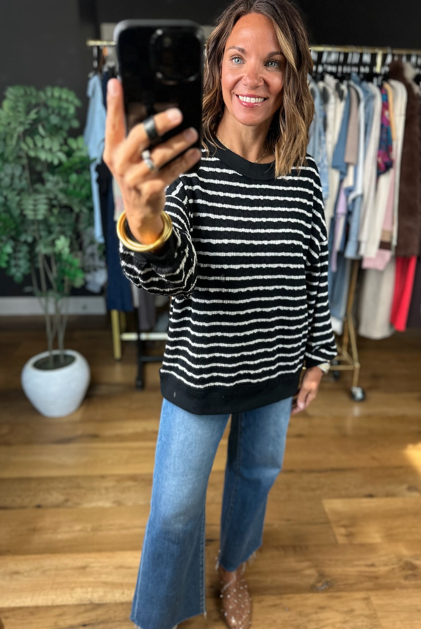 True Reflection Textured Striped Crewneck-Sweaters-Umgee-Anna Kaytes Boutique, Women's Fashion Boutique in Grinnell, Iowa