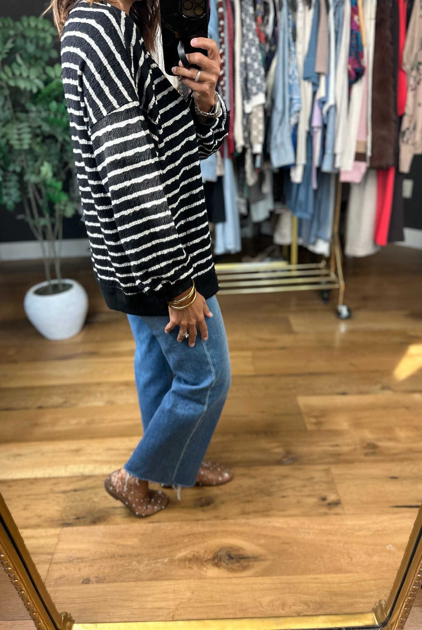 True Reflection Textured Striped Crewneck-Sweaters-Umgee-Anna Kaytes Boutique, Women's Fashion Boutique in Grinnell, Iowa