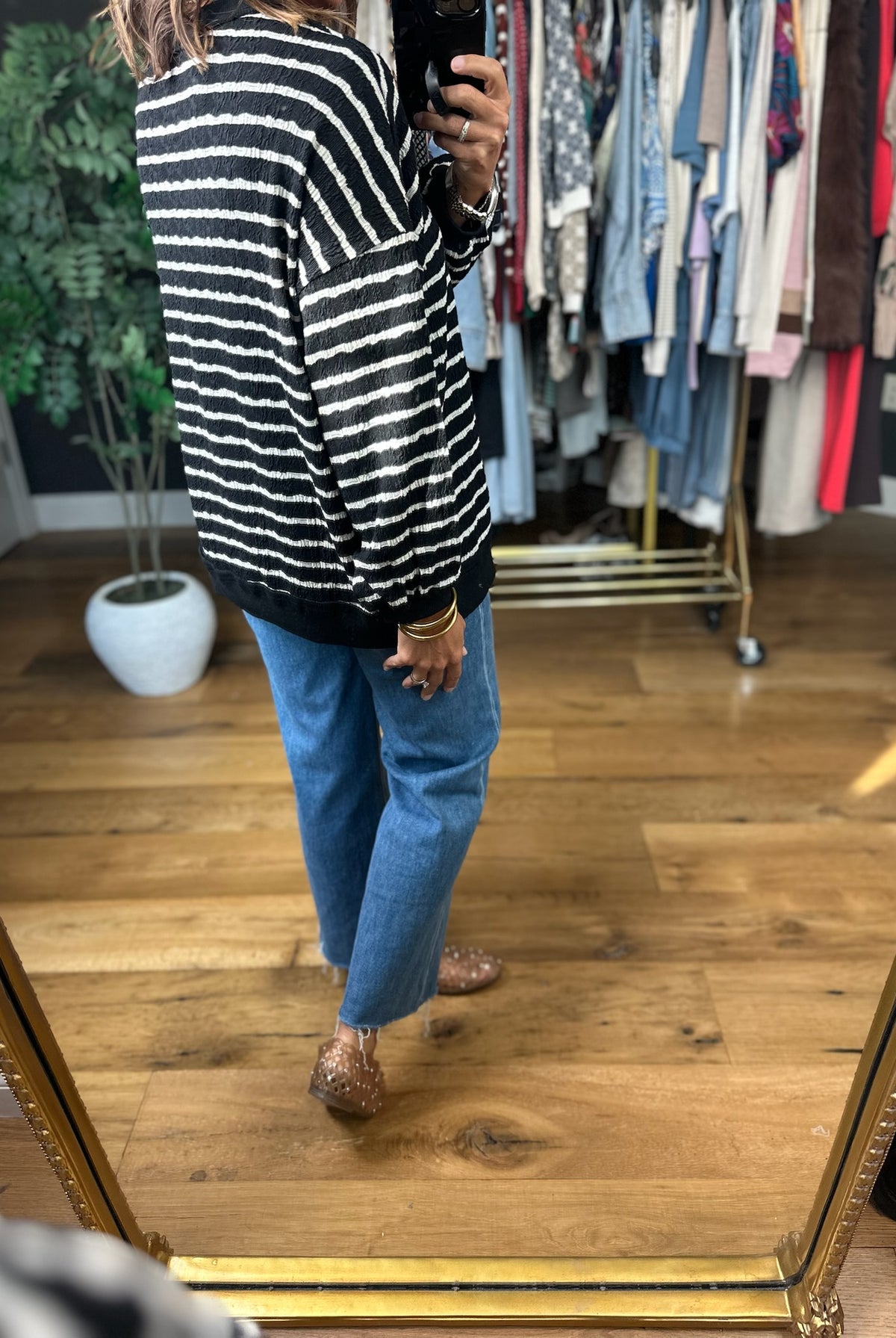 True Reflection Textured Striped Crewneck-Sweaters-Umgee-Anna Kaytes Boutique, Women's Fashion Boutique in Grinnell, Iowa