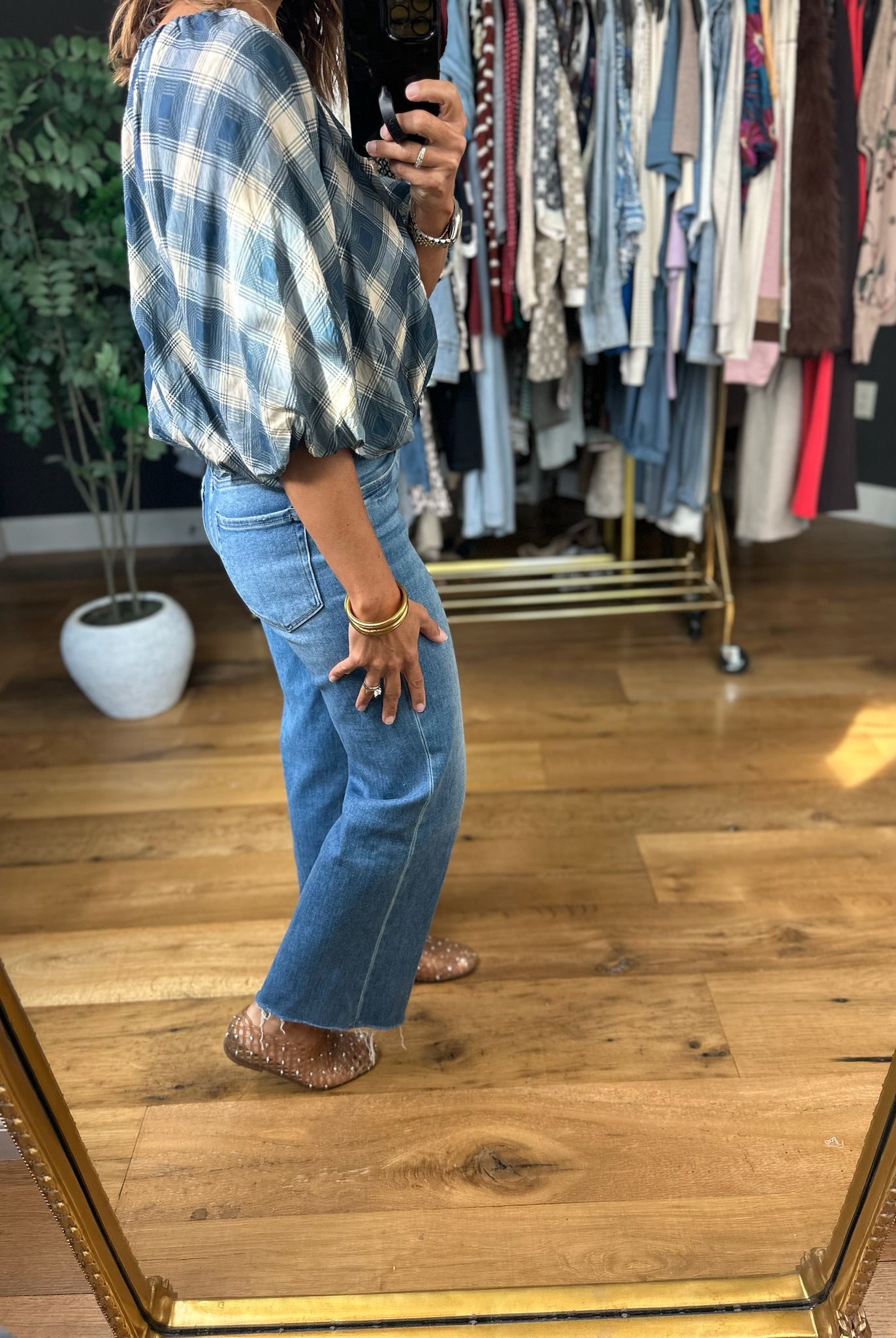 Chosen One Bubble-Hem Plaid Top-Short Sleeves-THML-Anna Kaytes Boutique, Women's Fashion Boutique in Grinnell, Iowa