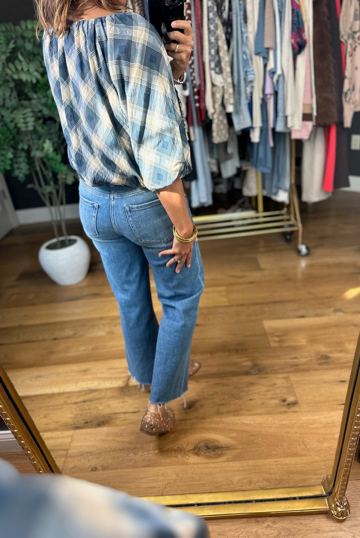 Chosen One Bubble-Hem Plaid Top-Short Sleeves-THML-Anna Kaytes Boutique, Women's Fashion Boutique in Grinnell, Iowa