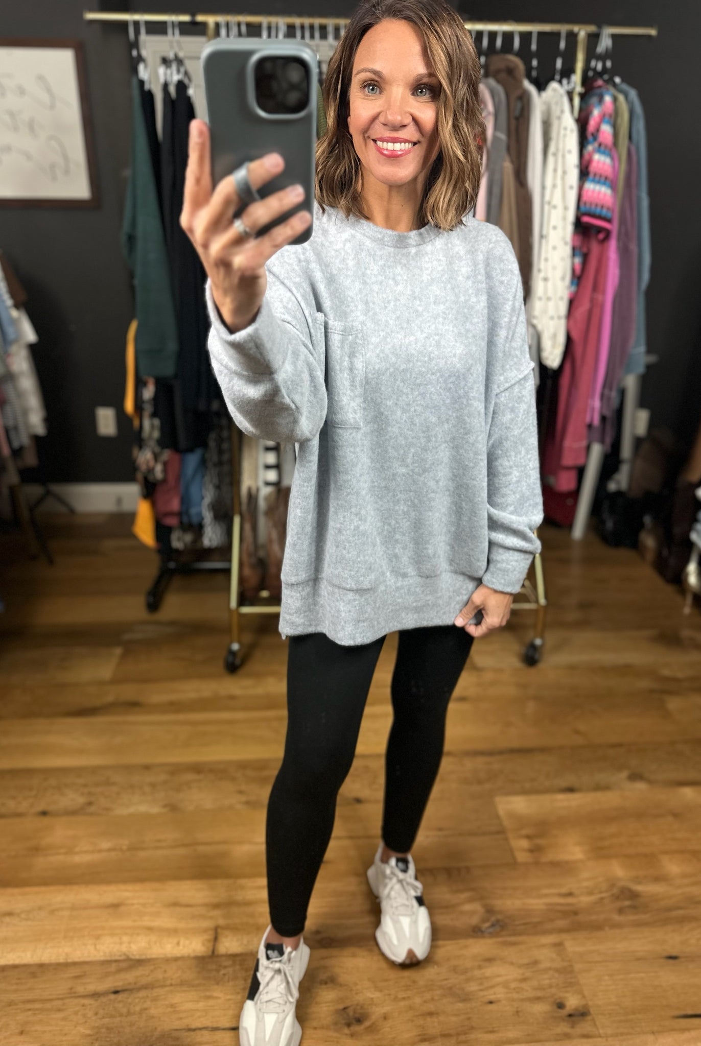 Home Stretch Hi-Low Pocket Top-Sweaters-Zenana-Anna Kaytes Boutique, Women's Fashion Boutique in Grinnell, Iowa