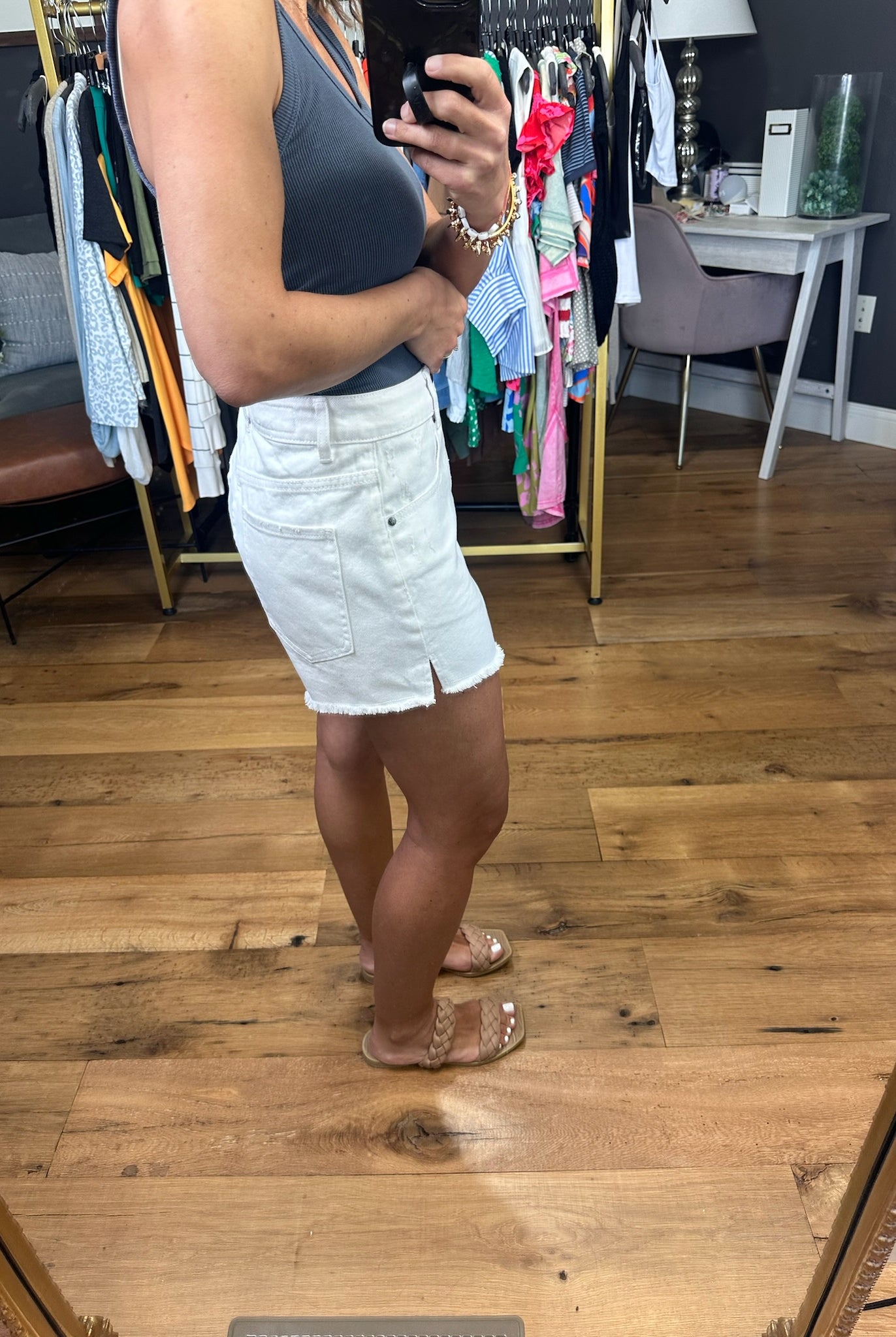No Matter What Denim Short-Sleeveless-Wishlist-Anna Kaytes Boutique, Women's Fashion Boutique in Grinnell, Iowa