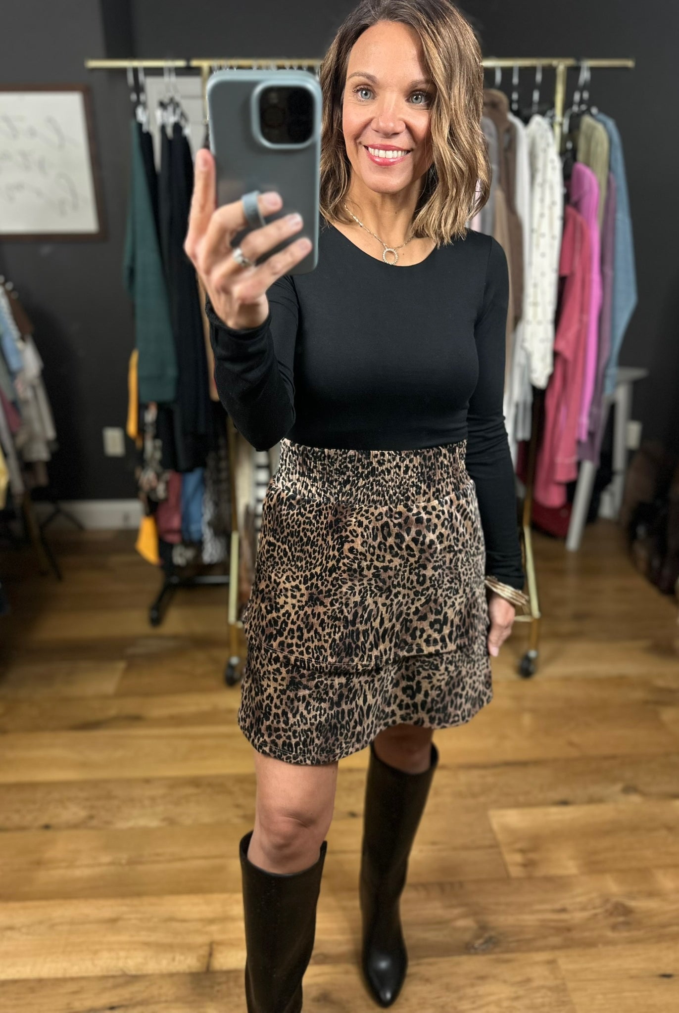 Looks That Way Leopard Print Skirt-Skirts-THML-Anna Kaytes Boutique, Women's Fashion Boutique in Grinnell, Iowa