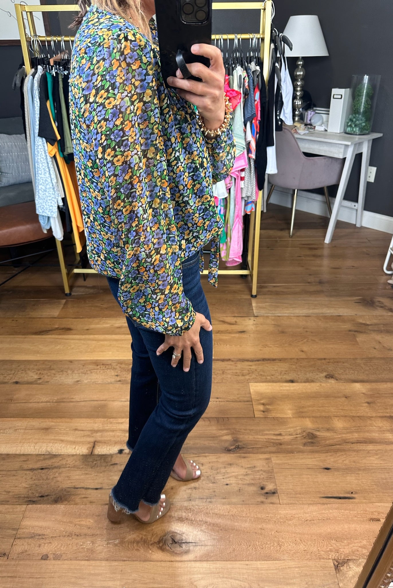 In the Spotlight Floral Top - Black Multi-Long Sleeves-Skies Are Blue-Anna Kaytes Boutique, Women's Fashion Boutique in Grinnell, Iowa