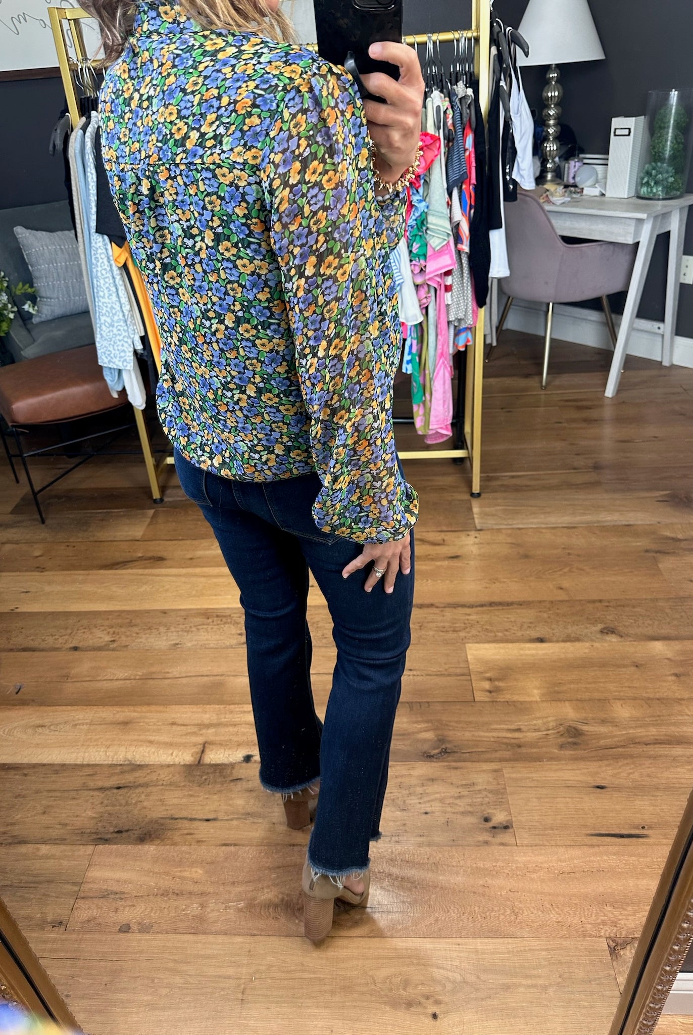 In the Spotlight Floral Top - Black Multi-Long Sleeves-Skies Are Blue-Anna Kaytes Boutique, Women's Fashion Boutique in Grinnell, Iowa