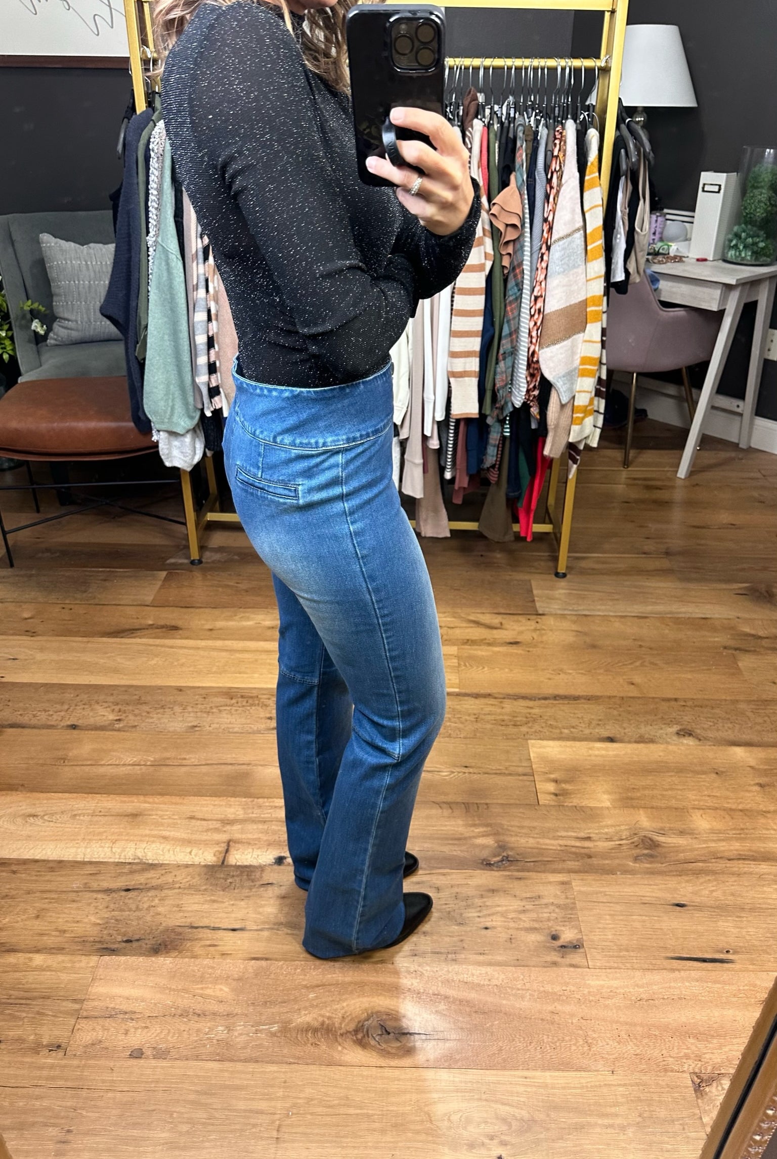 The Sloan High-Rise Flare-Jeans-Olivaceous-Anna Kaytes Boutique, Women's Fashion Boutique in Grinnell, Iowa