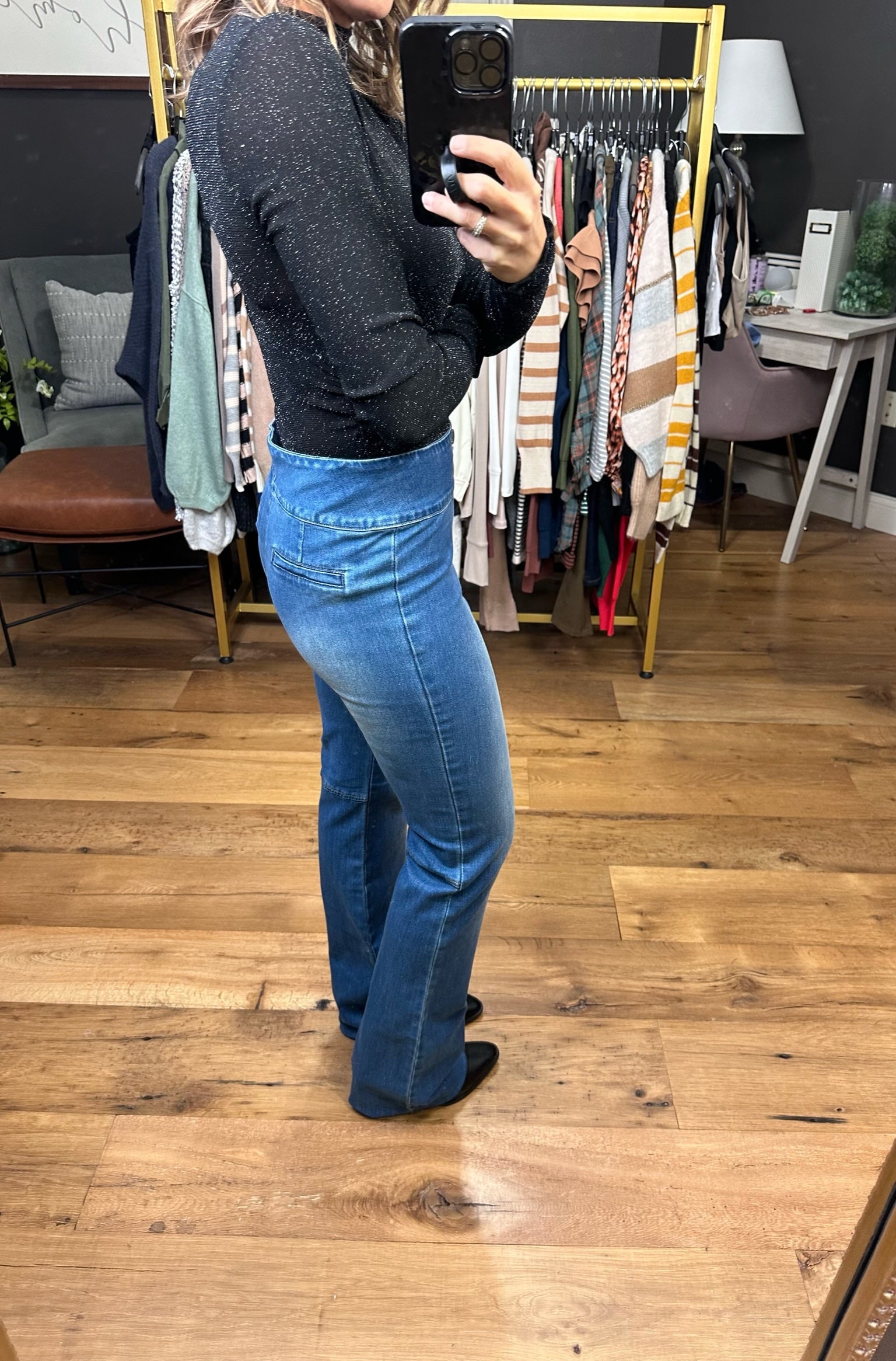 The Sloan High-Rise Flare-Jeans-Olivaceous-Anna Kaytes Boutique, Women's Fashion Boutique in Grinnell, Iowa