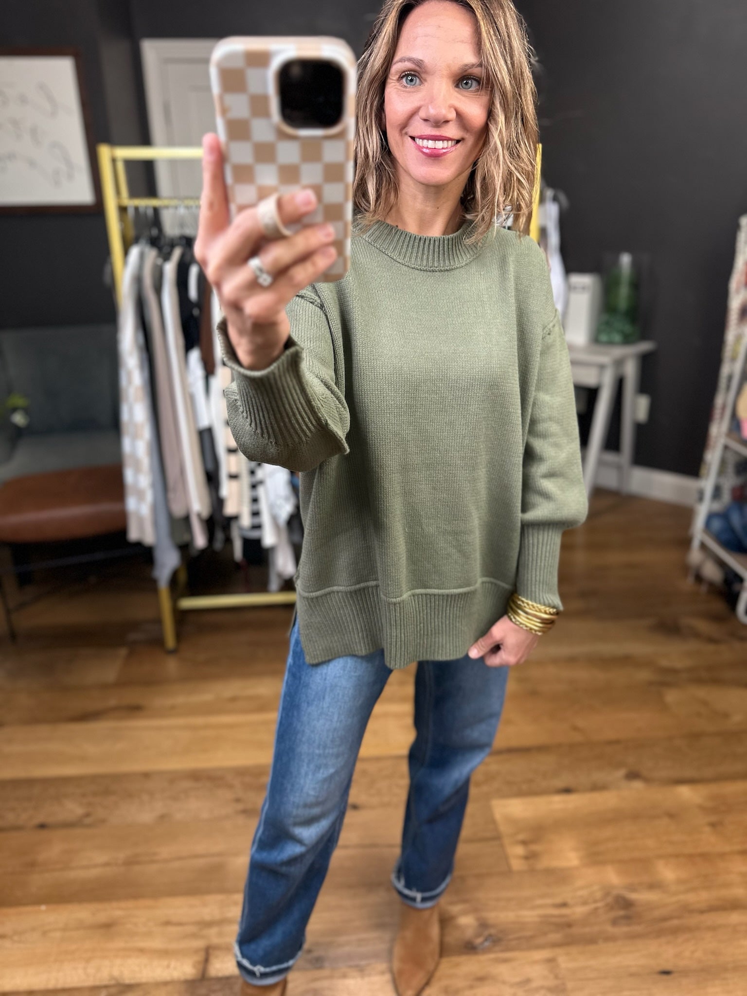 Stay Tuned Textured Sweater - Olive-Aemi & Co-Anna Kaytes Boutique, Women's Fashion Boutique in Grinnell, Iowa