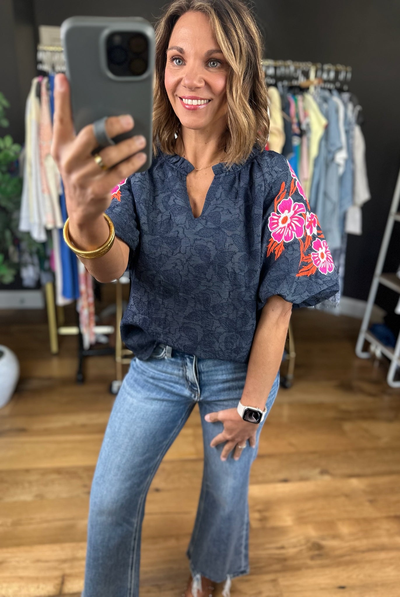 Never Forget You Floral-Detail Top-Short Sleeves-voy-Anna Kaytes Boutique, Women's Fashion Boutique in Grinnell, Iowa