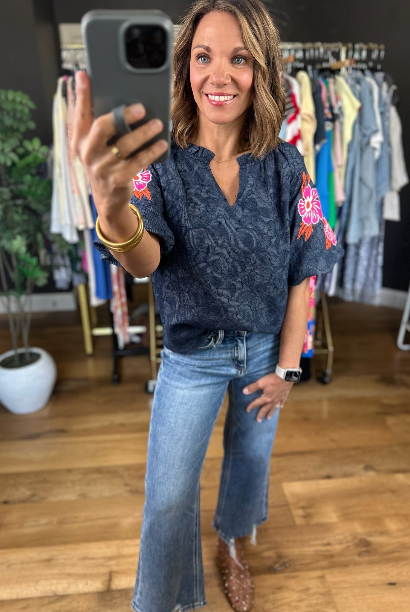 Never Forget You Floral-Detail Top-Short Sleeves-voy-Anna Kaytes Boutique, Women's Fashion Boutique in Grinnell, Iowa