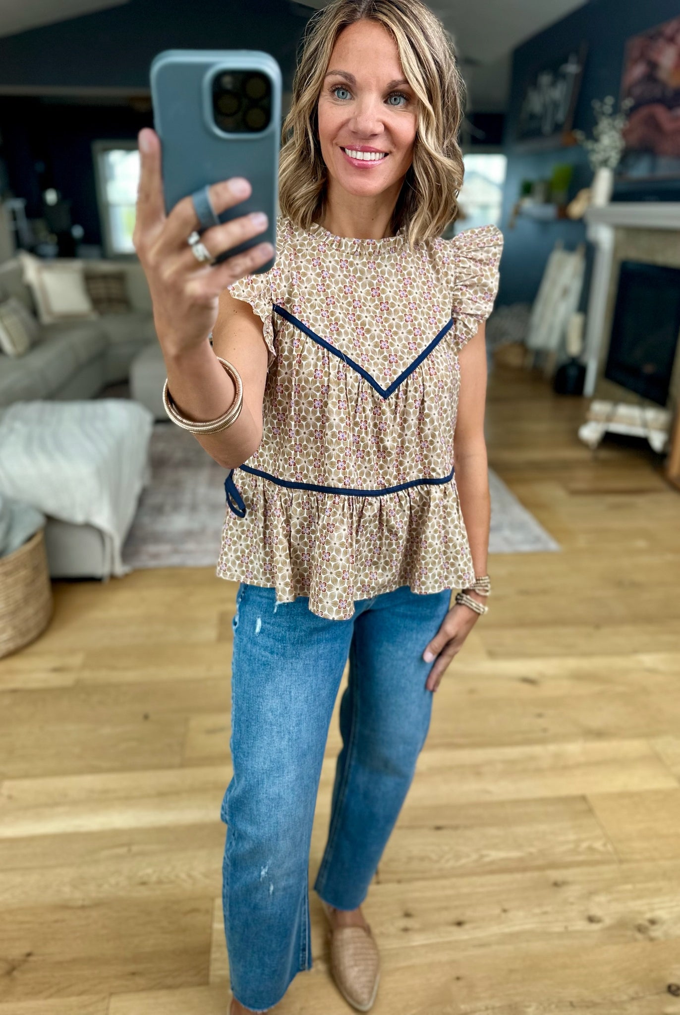 **In Higher Hopes Patterned Top-Eesome-Anna Kaytes Boutique, Women's Fashion Boutique in Grinnell, Iowa