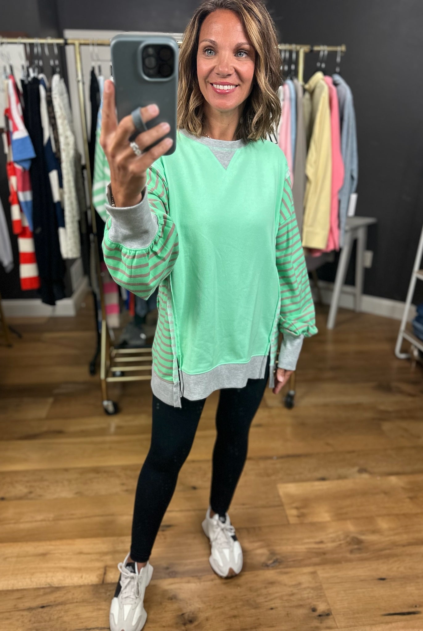 Real Dreams Contrasting Crew-Sweaters-Very J-Anna Kaytes Boutique, Women's Fashion Boutique in Grinnell, Iowa