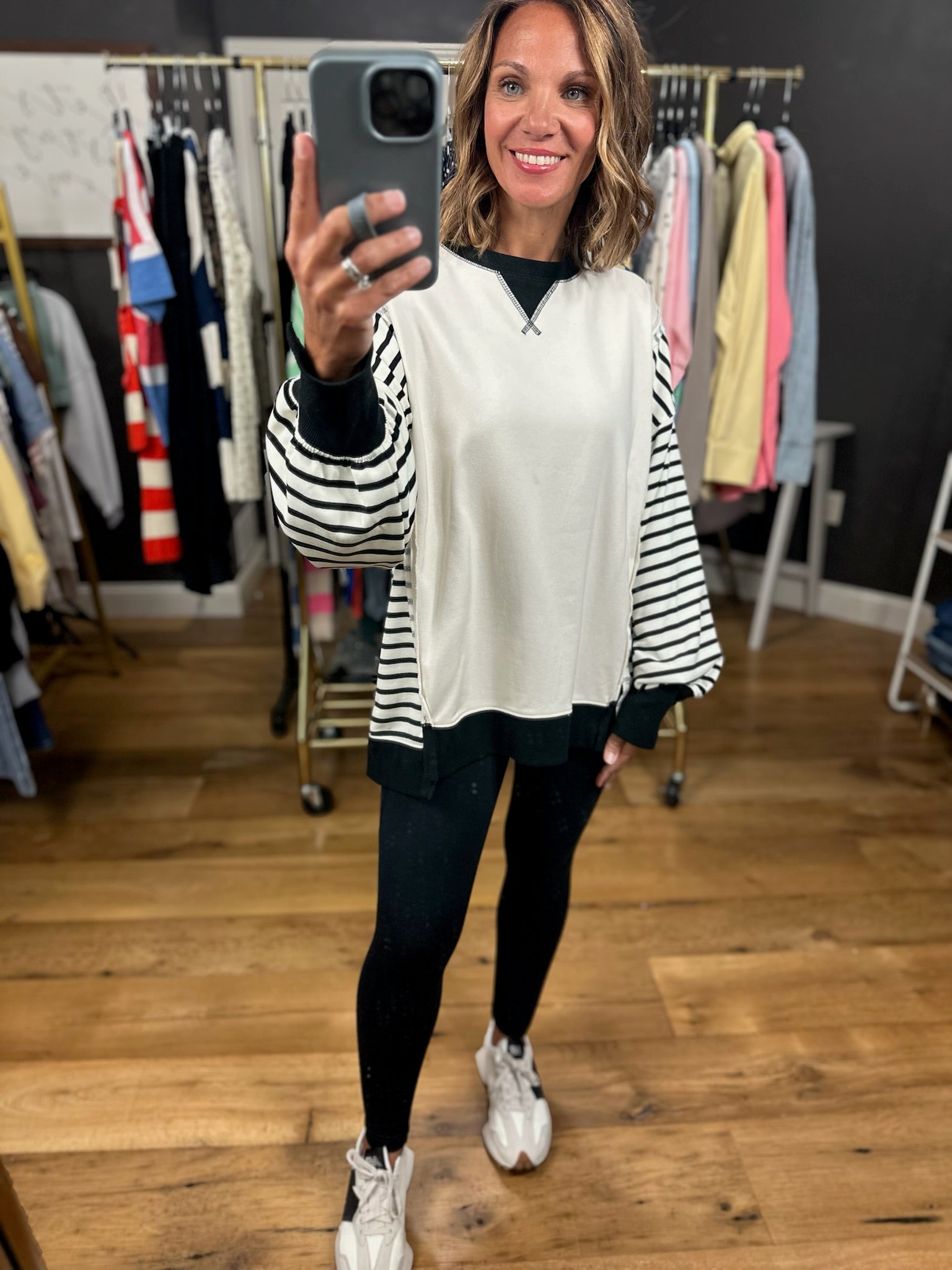 Real Dreams Contrasting Crew-Sweaters-Very J-Anna Kaytes Boutique, Women's Fashion Boutique in Grinnell, Iowa