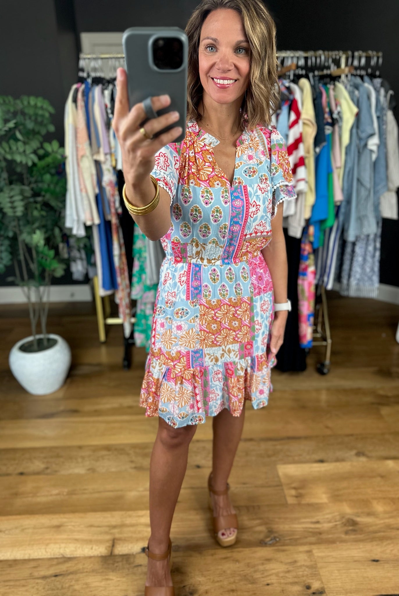 On My Side Patchwork Dress-Dresses-ee:some-Anna Kaytes Boutique, Women's Fashion Boutique in Grinnell, Iowa