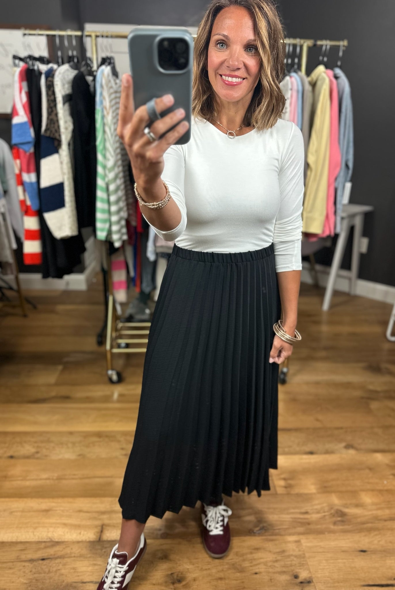 Make The Move Pleated Midi Skirt-Skirts-Les Amis-Anna Kaytes Boutique, Women's Fashion Boutique in Grinnell, Iowa