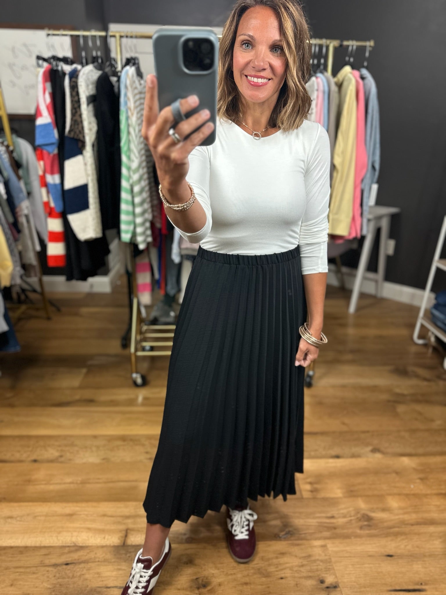 Make The Move Pleated Midi Skirt-Skirts-Les Amis-Anna Kaytes Boutique, Women's Fashion Boutique in Grinnell, Iowa