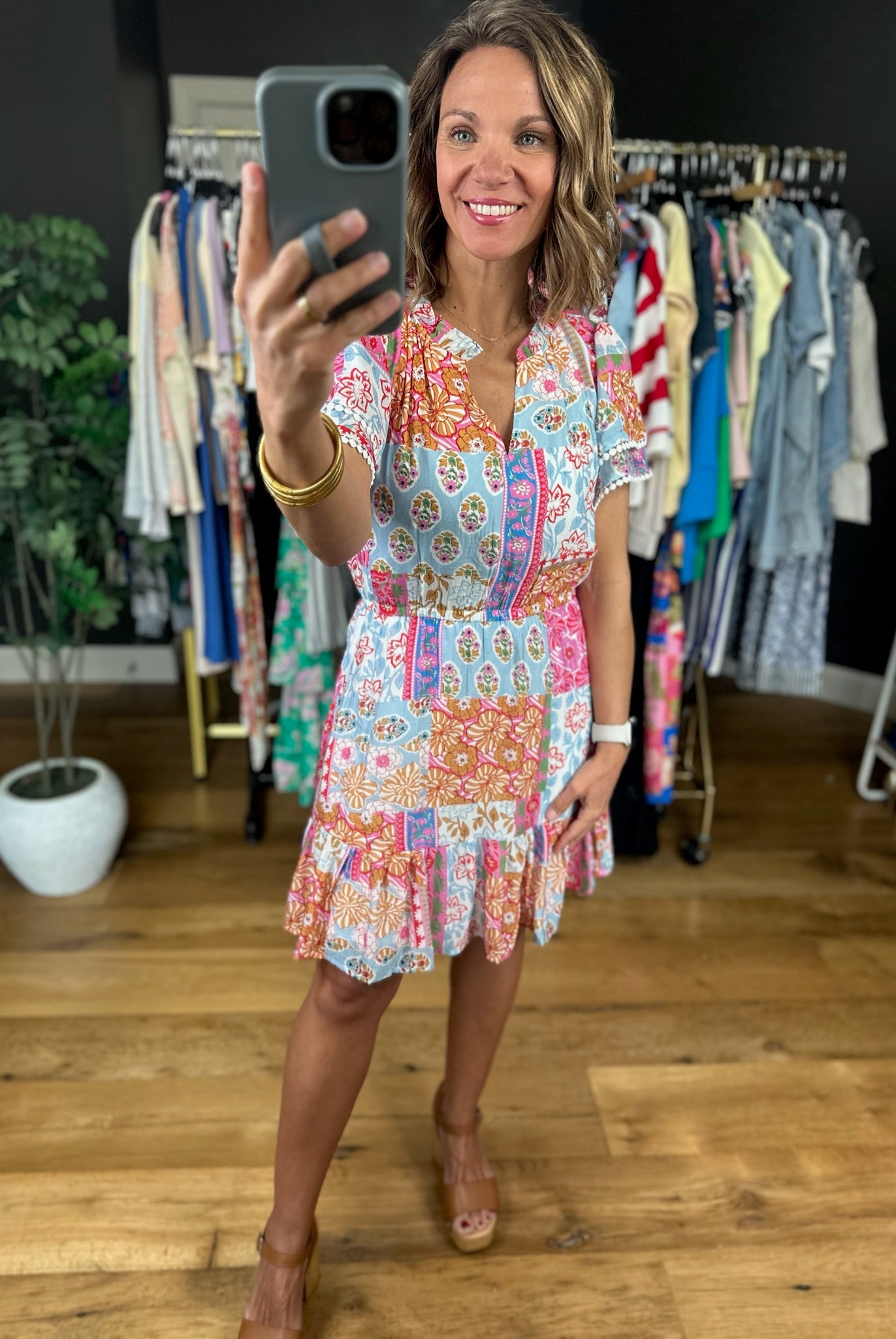 On My Side Patchwork Dress-Dresses-ee:some-Anna Kaytes Boutique, Women's Fashion Boutique in Grinnell, Iowa